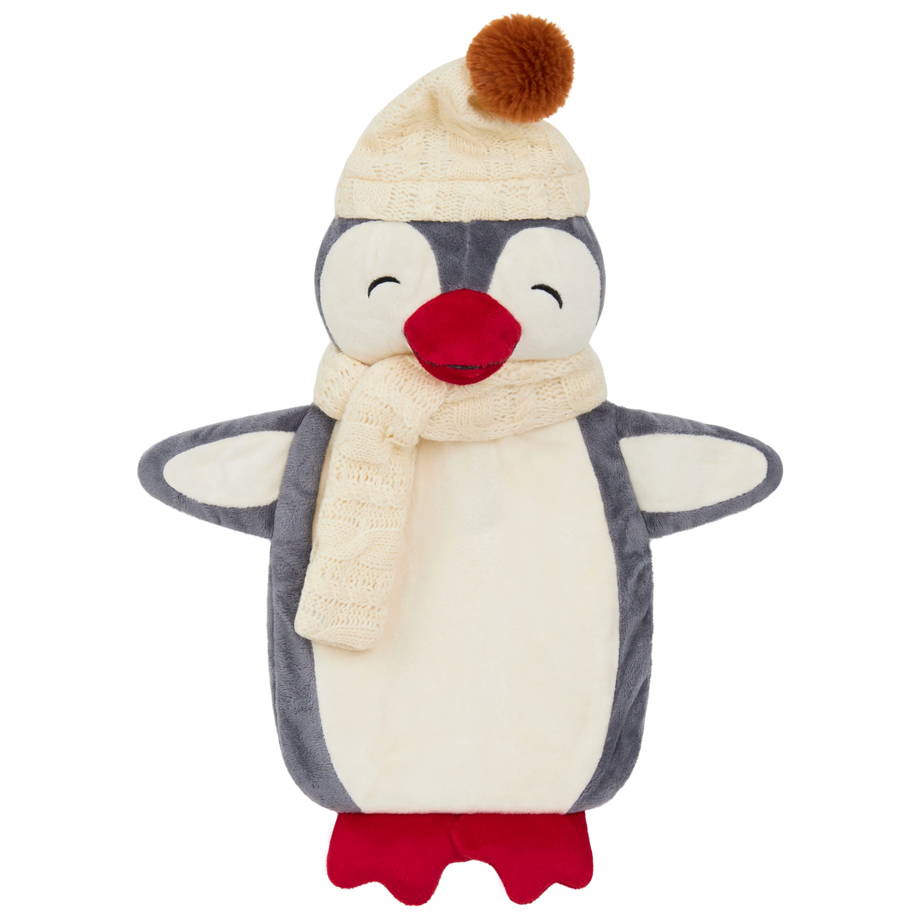 Hot Water Bottle with Animal Fleece Cover - Grey Penguin