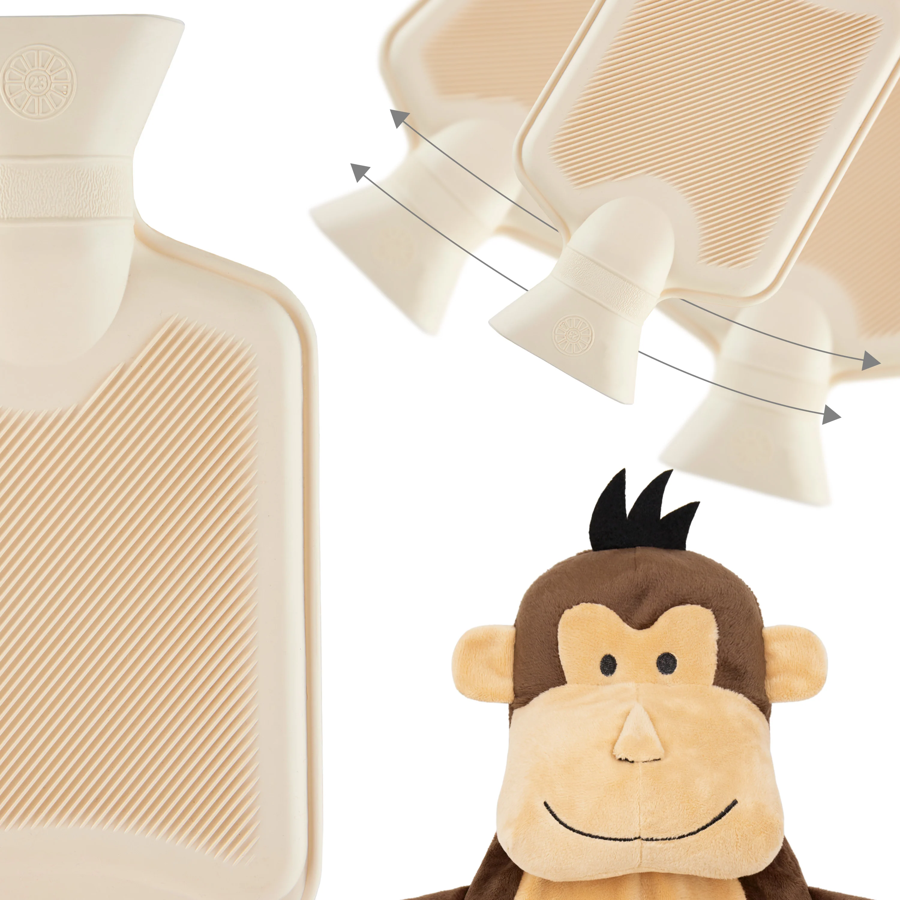 Hot Water Bottle with Animal Fleece Cover - Monkey - Image 5