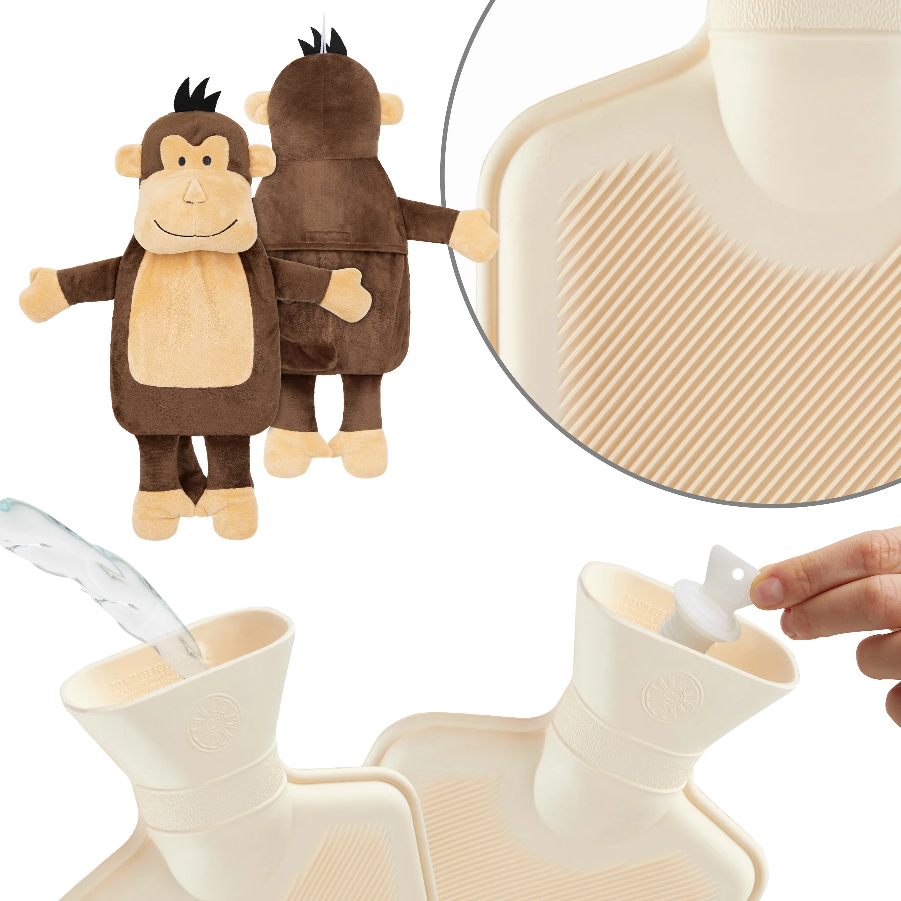 Hot Water Bottle with Animal Fleece Cover - Monkey - Image 6