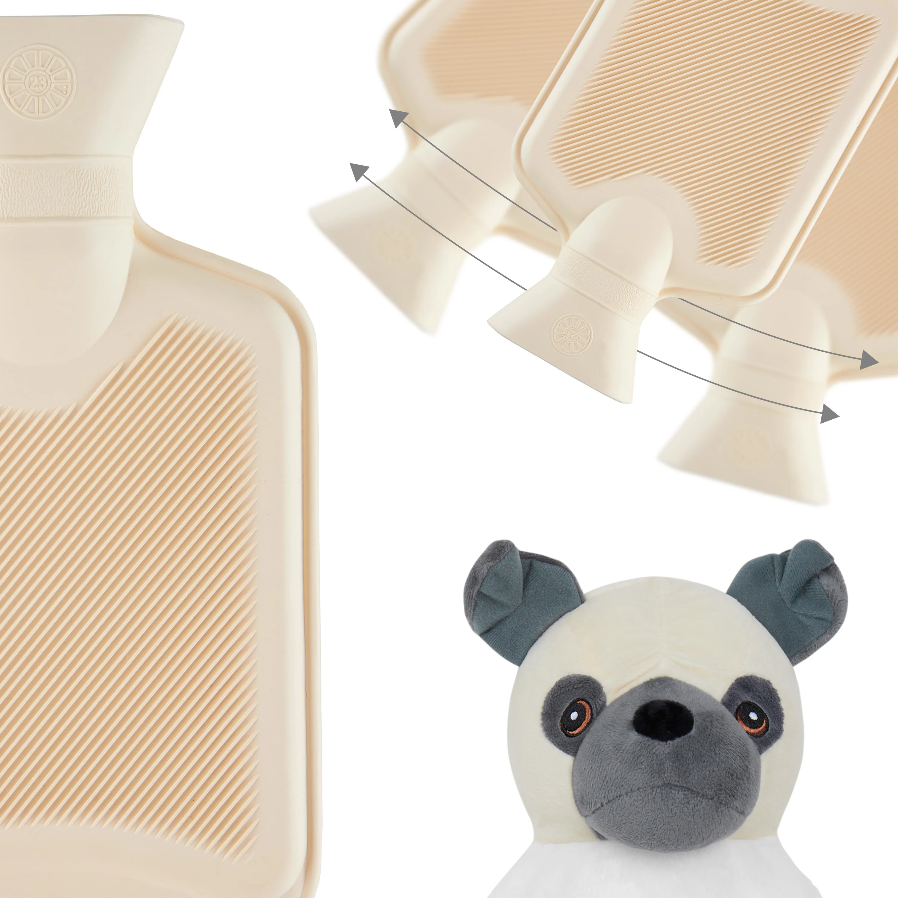 Hot Water Bottle with Animal Fleece Cover - Pug - Image 5