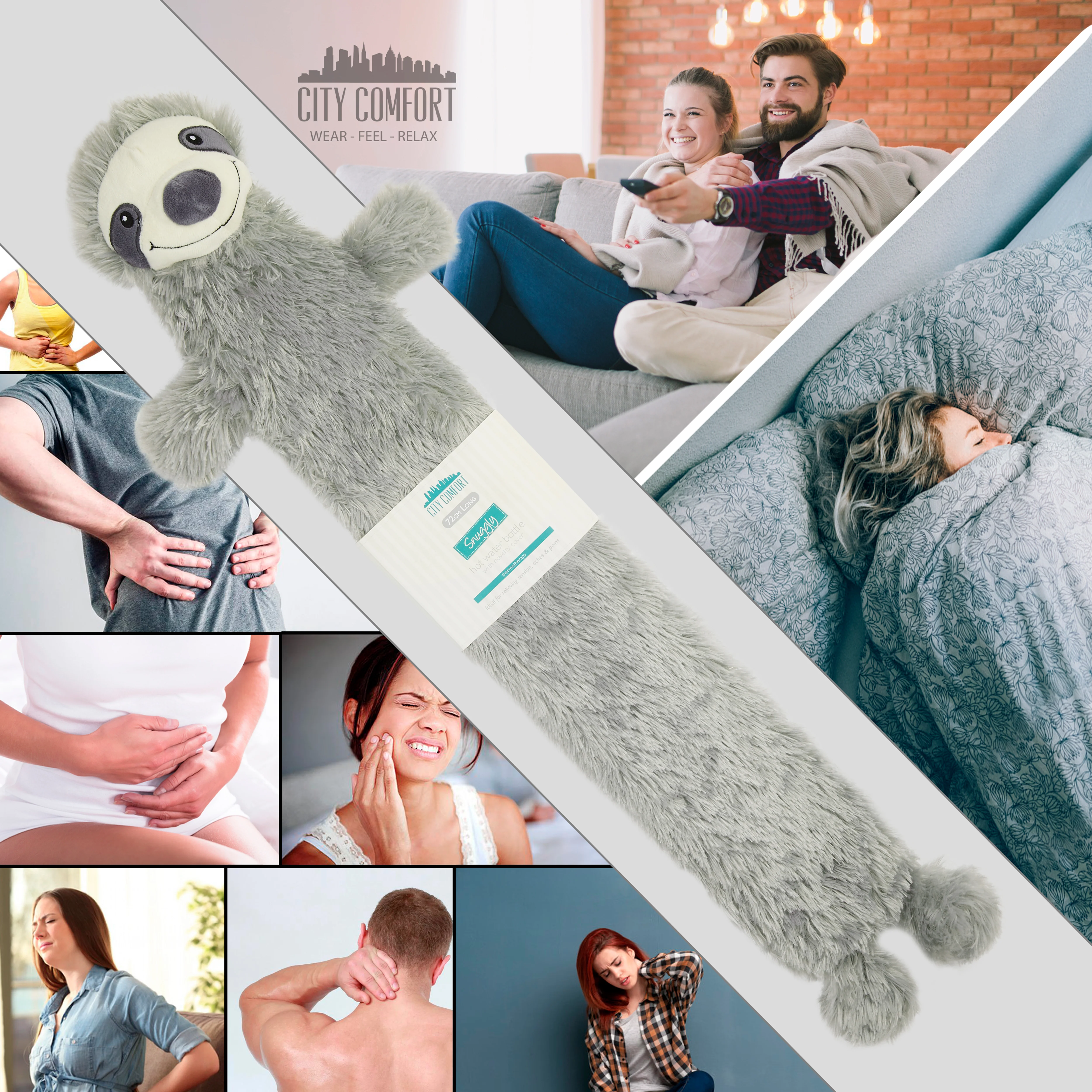 Sloth Hot Water Bottle, Extra Long Hot Water Bottles with Cover, 2 Litre Natural Rubber 72 cm Large Bed Warmer with Fluffy Animal Cover for Back, Tummy or Legs, Cute Sloth Gifts - Image 4