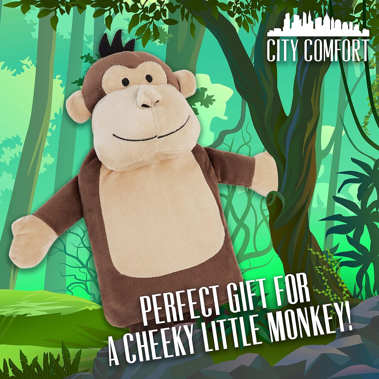 Hot Water Bottle with Monkey Fleece Cover 1 Litre Capacity Natural Rubber Hot Water Bottle - Image 3