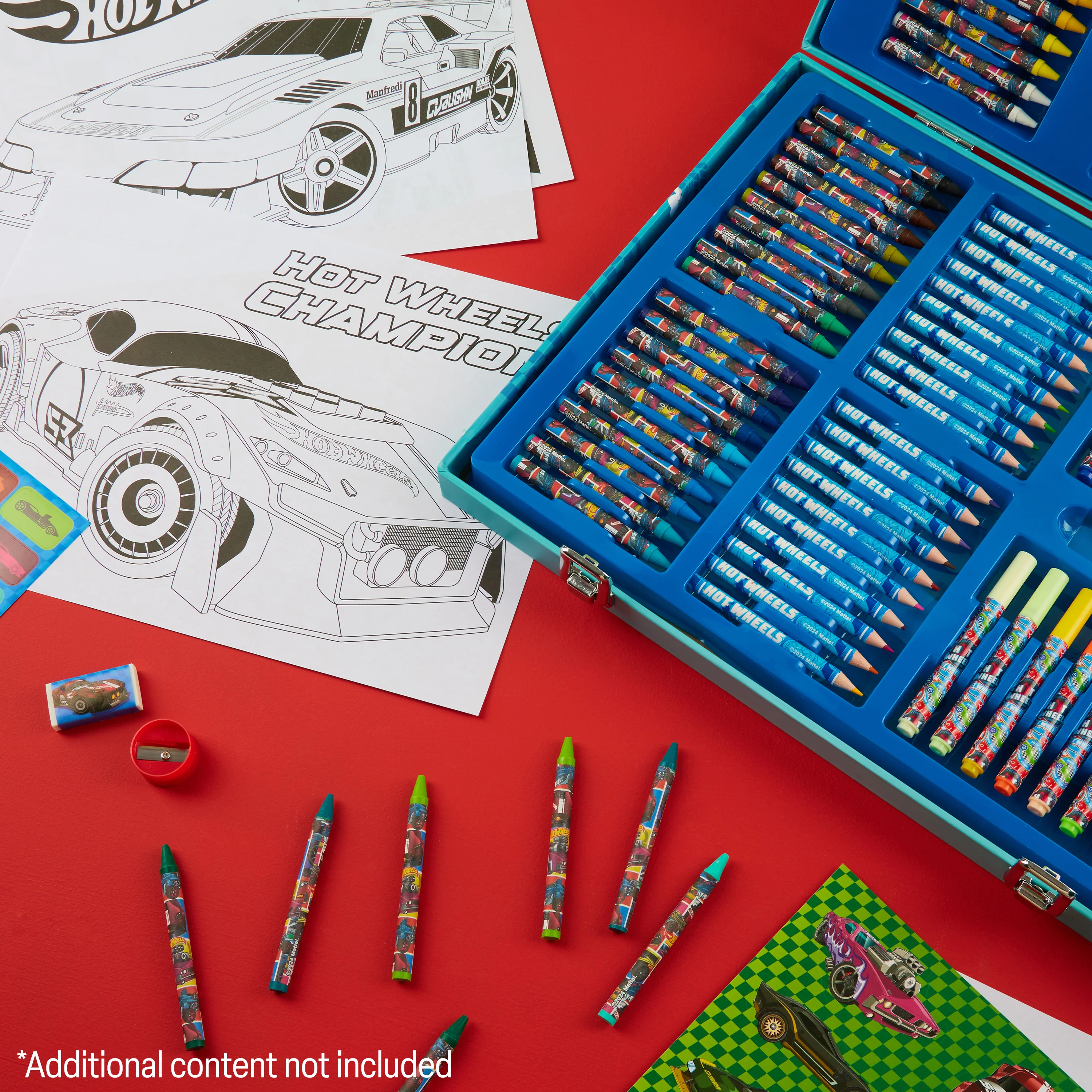 Hot Wheels Art Set for Kids Art Supplies Colouring Pens Colouring Pencils Crayons Stickers Carry Case Arts and Crafts 130+ Pcs - Image 5