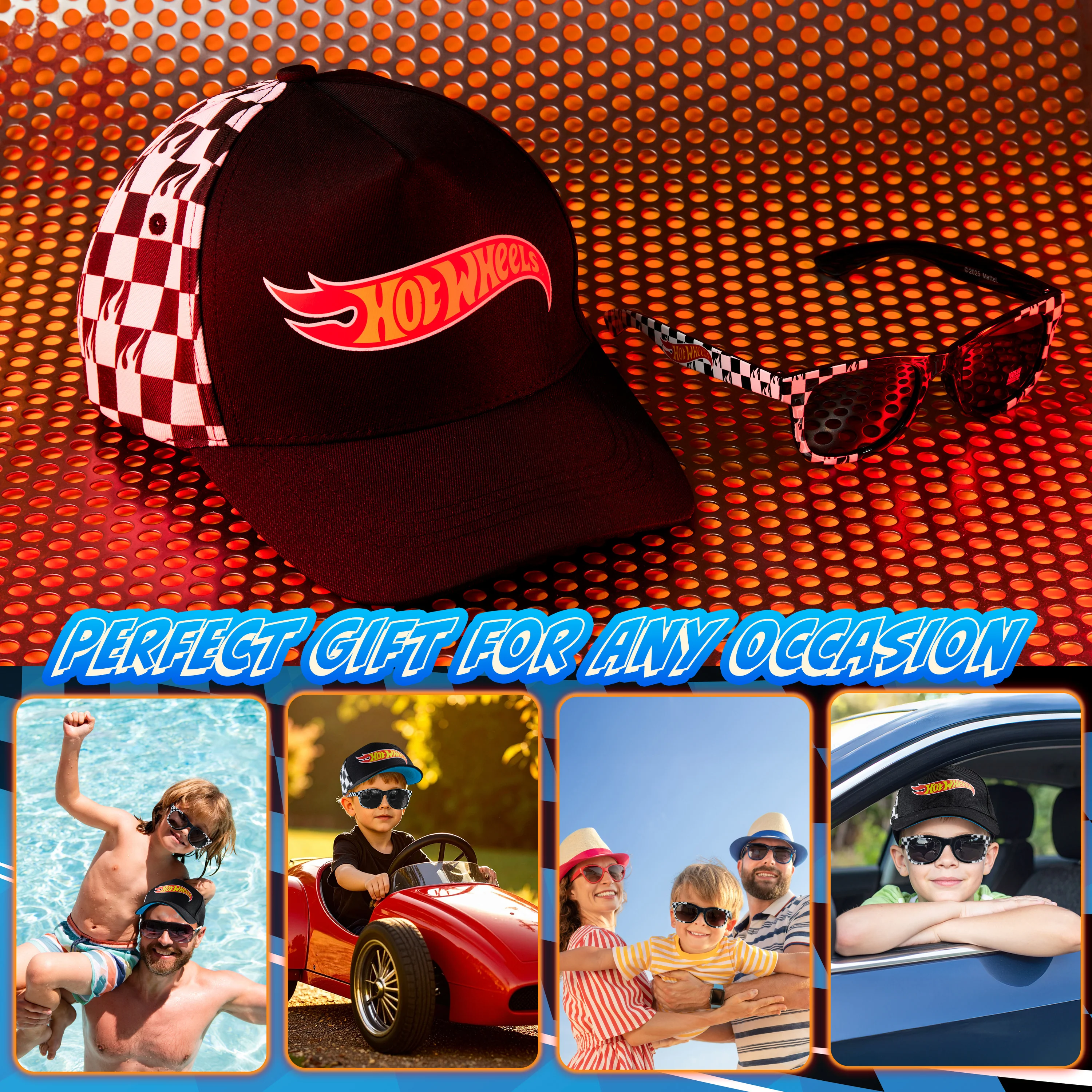 Hot Wheels Baseball Cap Sunglasses Set Boys Breathable Adjustable Summer Sun Hat UV Protection Holiday Travel Essentials Black - Image 2