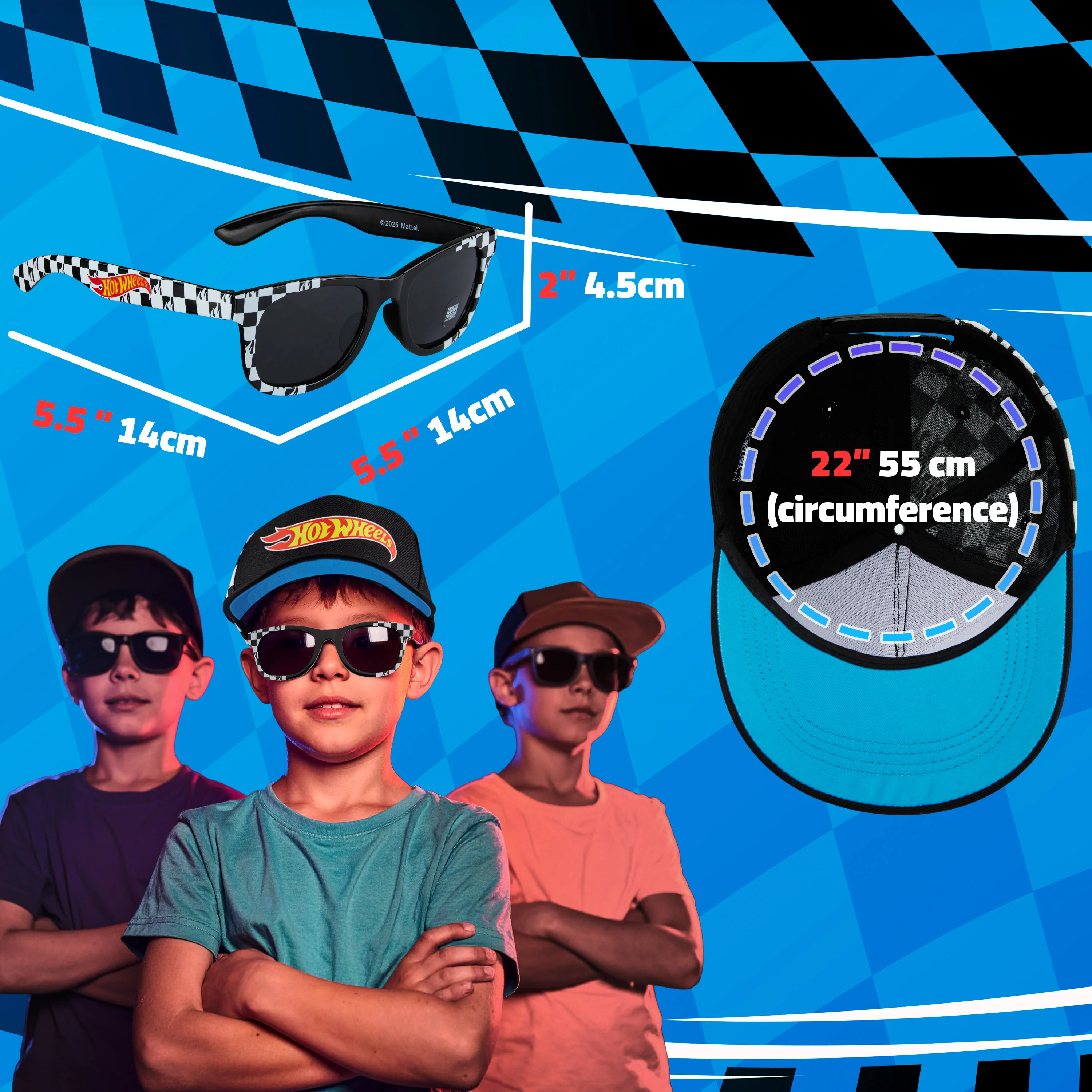 Hot Wheels Baseball Cap Sunglasses Set Boys Breathable Adjustable Summer Sun Hat UV Protection Holiday Travel Essentials Black - Image 6
