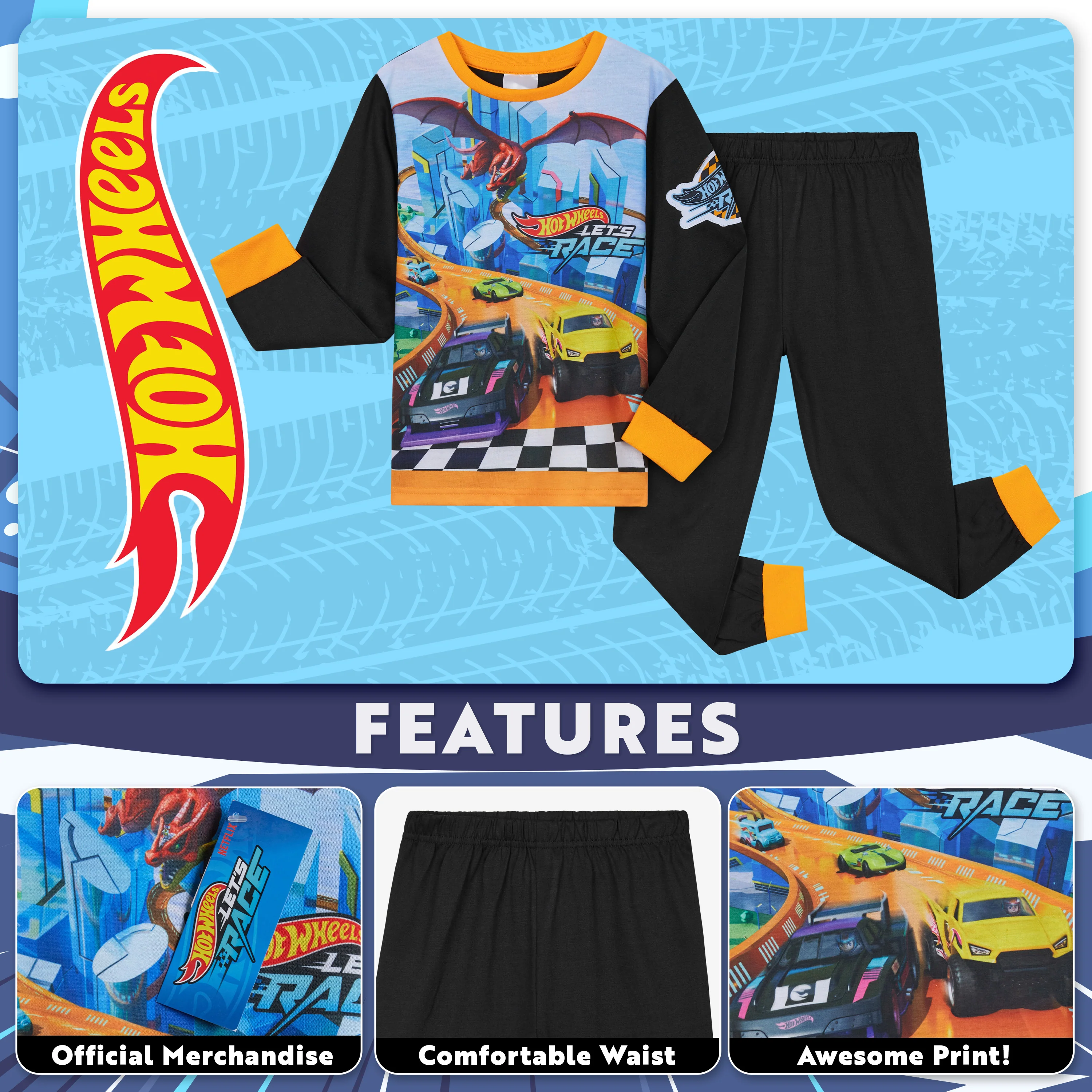 Hot Wheels Boys Long Pyjamas Set, Comfortable 2 Piece Nightwear Set - Boys Gifts - Image 3