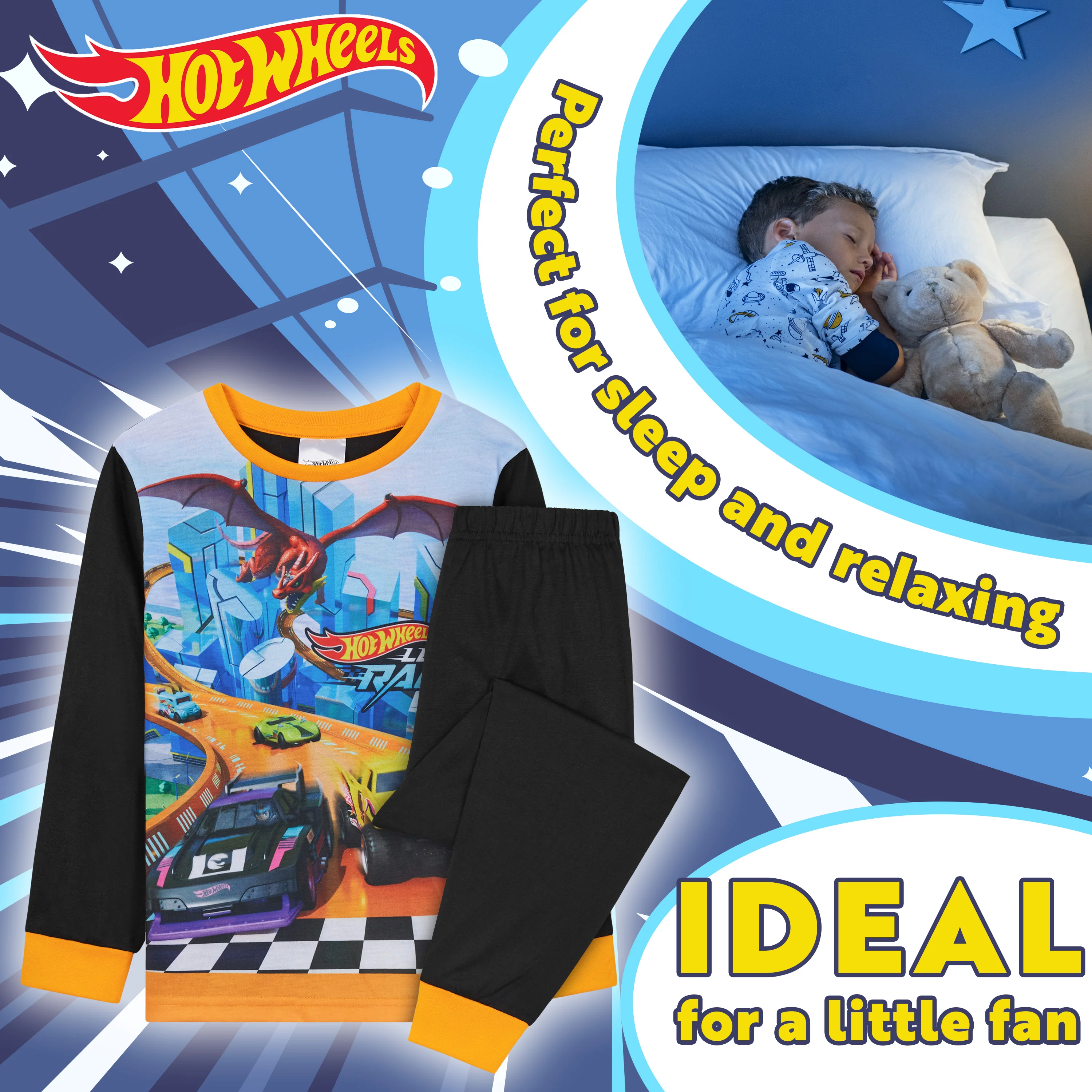 Hot Wheels Boys Long Pyjamas Set, Comfortable 2 Piece Nightwear Set - Boys Gifts - Image 4