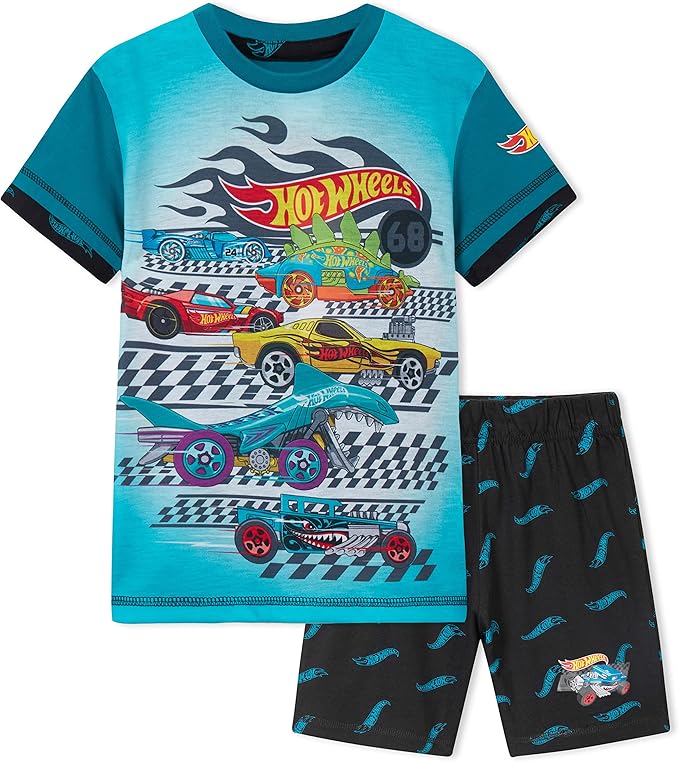 Hot Wheels Boys Pyjamas 2 Piece Summer Nightwear Set Short PJs Soft Breathable Lounge Wear Gifts for Boys