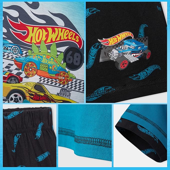Hot Wheels Boys Pyjamas 2 Piece Summer Nightwear Set Short PJs Soft Breathable Lounge Wear Gifts for Boys - Image 4
