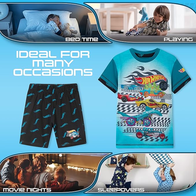 Hot Wheels Boys Pyjamas 2 Piece Summer Nightwear Set Short PJs Soft Breathable Lounge Wear Gifts for Boys - Image 5
