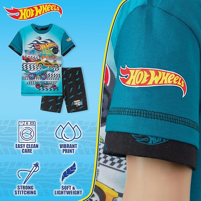 Hot Wheels Boys Pyjamas 2 Piece Summer Nightwear Set Short PJs Soft Breathable Lounge Wear Gifts for Boys - Image 6
