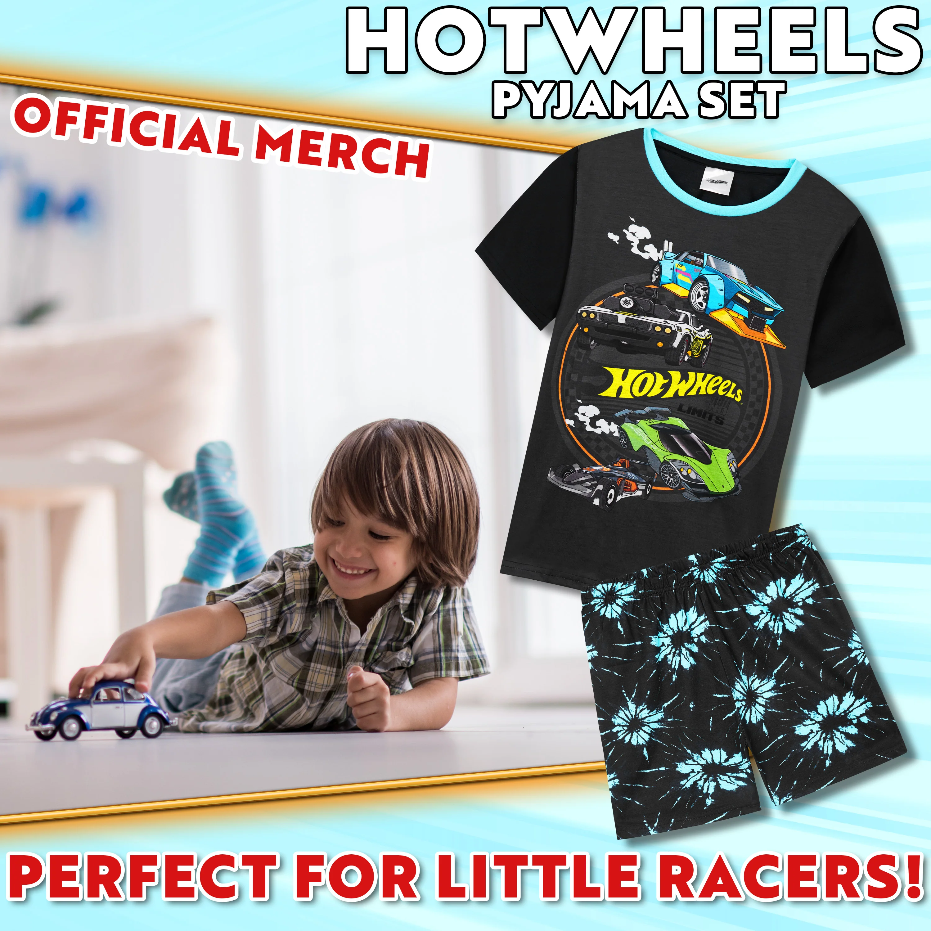 Hot Wheels Boys Pyjamas 2 Piece Summer Nightwear Set Short PJs Soft Breathable Lounge Wear Gifts for Boys - Image 2