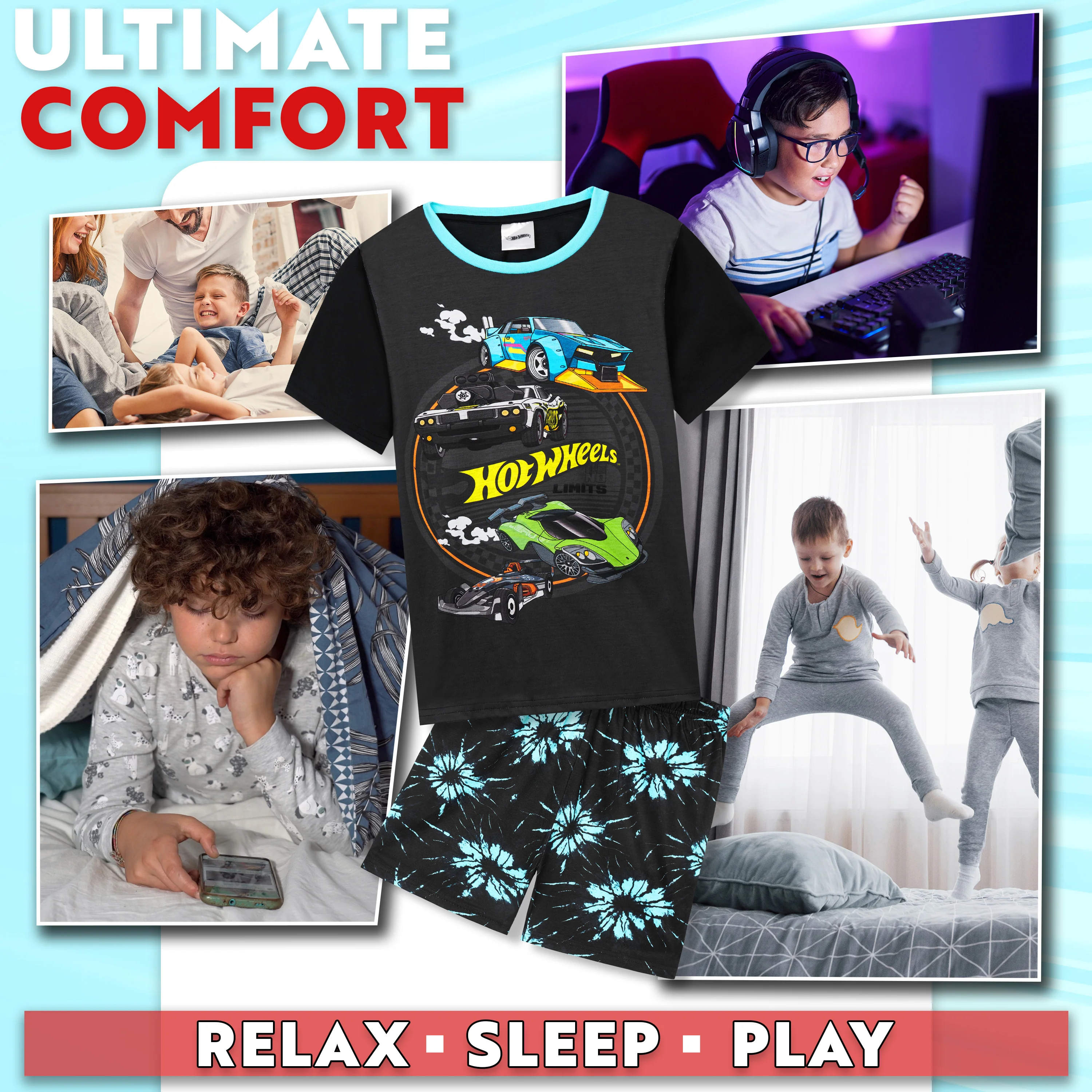 Hot Wheels Boys Pyjamas 2 Piece Summer Nightwear Set Short PJs Soft Breathable Lounge Wear Gifts for Boys - Image 3