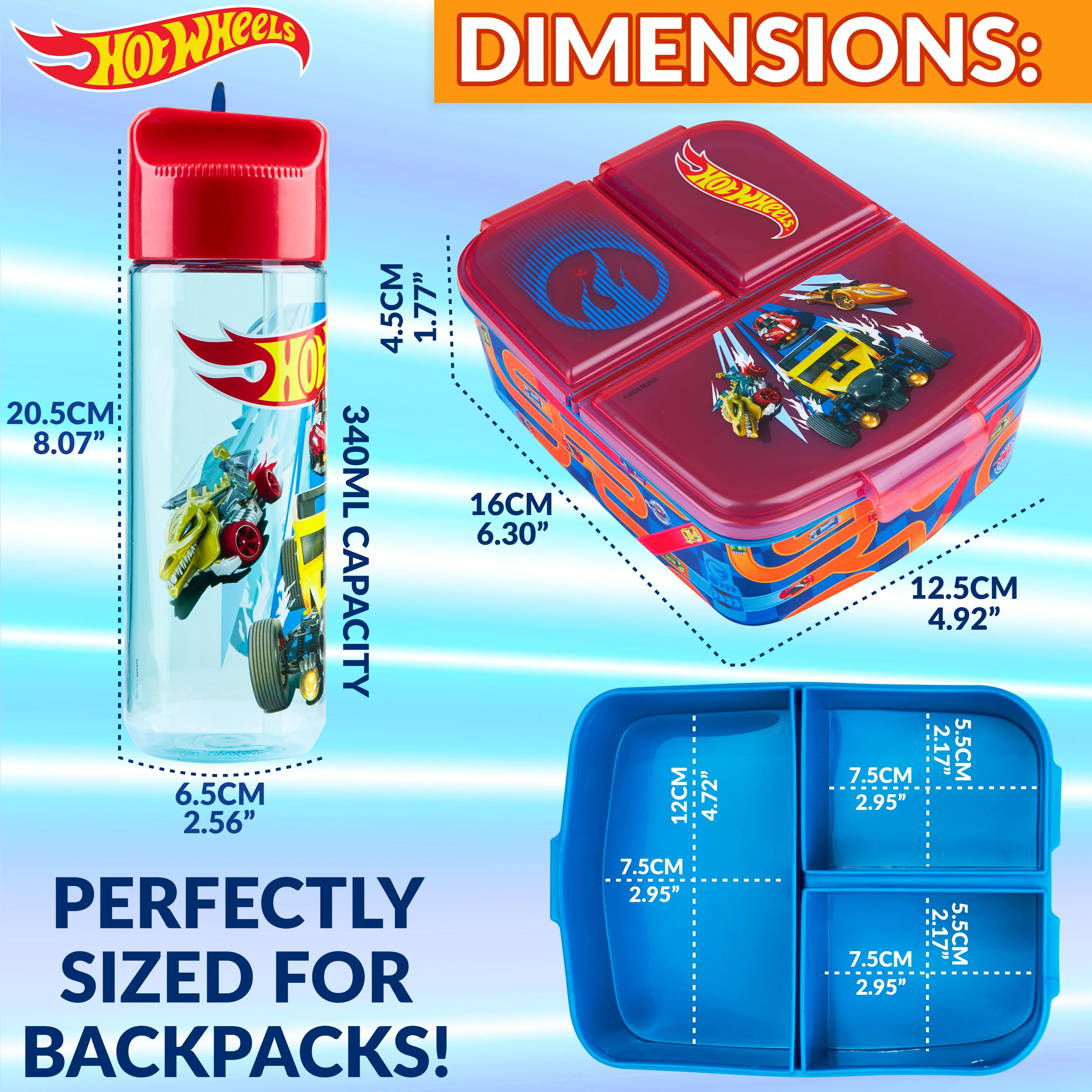 Hot Wheels Kids Lunchbox with Compartments & Water Bottle for School, Day Trips - Image 6