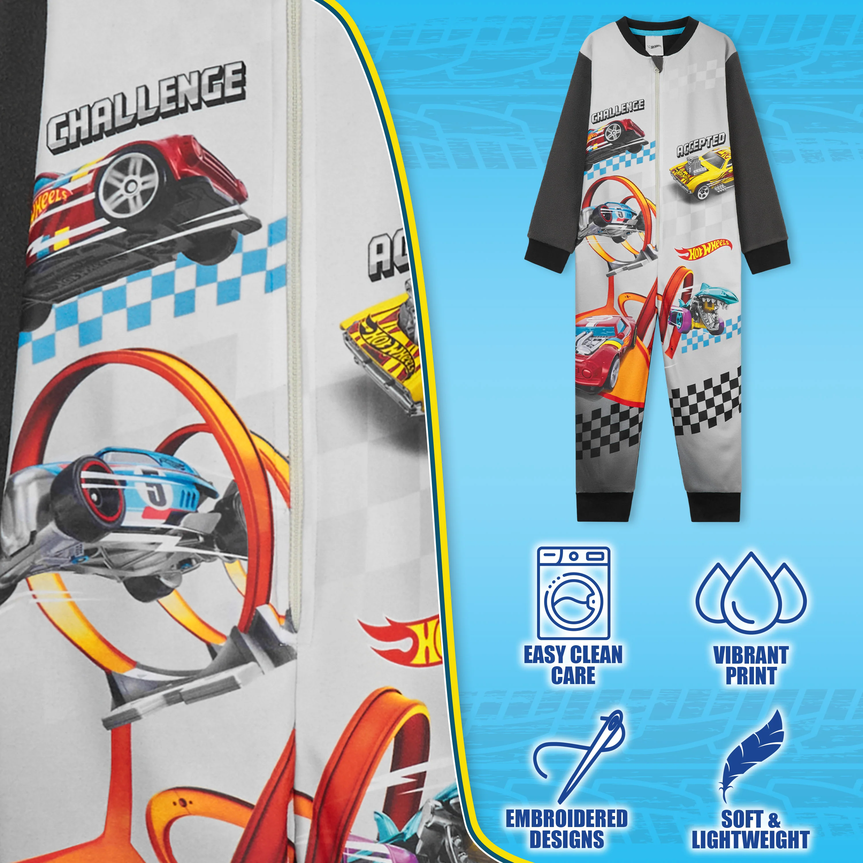 Hot Wheels Onesies for Boys - Fleece Pyjamas for Kids - Image 4