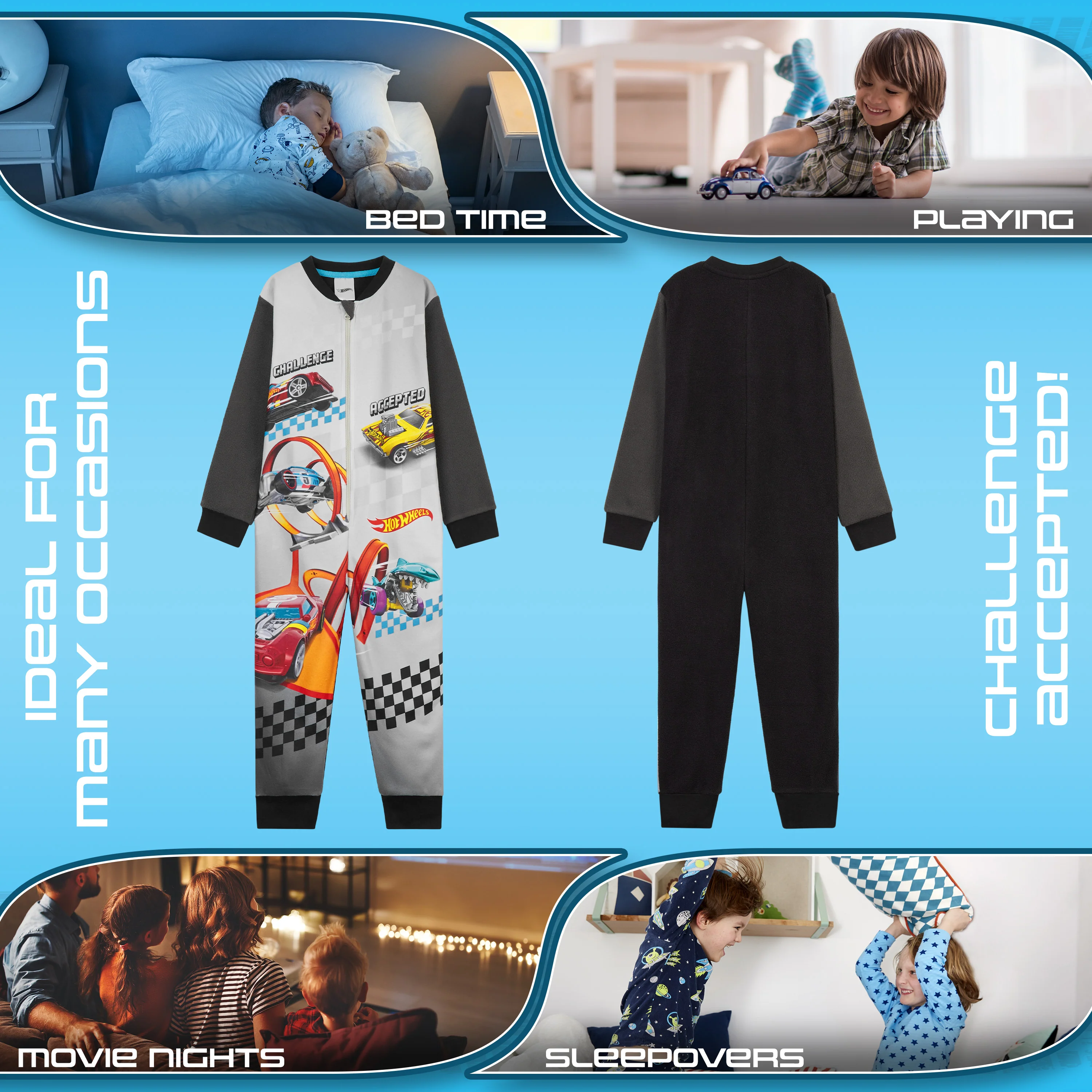 Hot Wheels Onesies for Boys - Fleece Pyjamas for Kids - Image 5