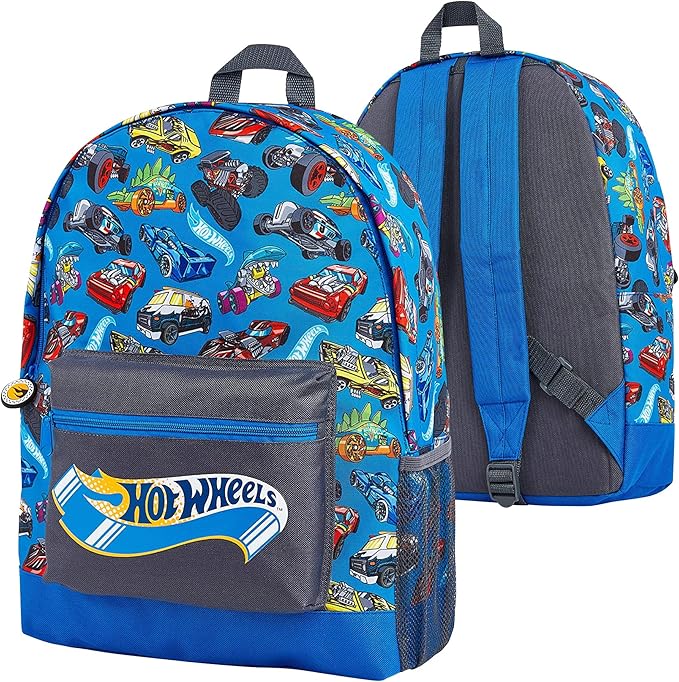 Hot Wheels School Bag, Official Kids Backpack with Cars Print, Large Blue Rucksack for School Sports Travel, Back to School Supplies for Children, Gifts for Boys Girls Teenagers