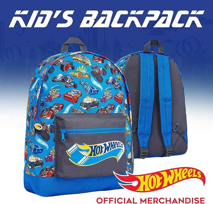 Hot Wheels School Bag, Official Kids Backpack with Cars Print, Large Blue Rucksack for School Sports Travel, Back to School Supplies for Children, Gifts for Boys Girls Teenagers - Image 2