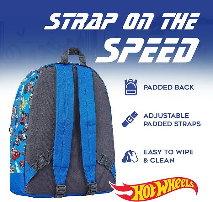 Hot Wheels School Bag, Official Kids Backpack with Cars Print, Large Blue Rucksack for School Sports Travel, Back to School Supplies for Children, Gifts for Boys Girls Teenagers - Image 5
