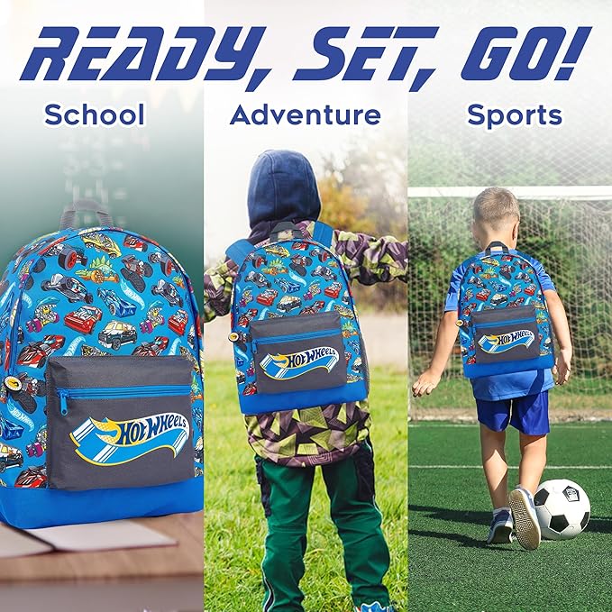 Hot Wheels School Bag, Official Kids Backpack with Cars Print, Large Blue Rucksack for School Sports Travel, Back to School Supplies for Children, Gifts for Boys Girls Teenagers - Image 6