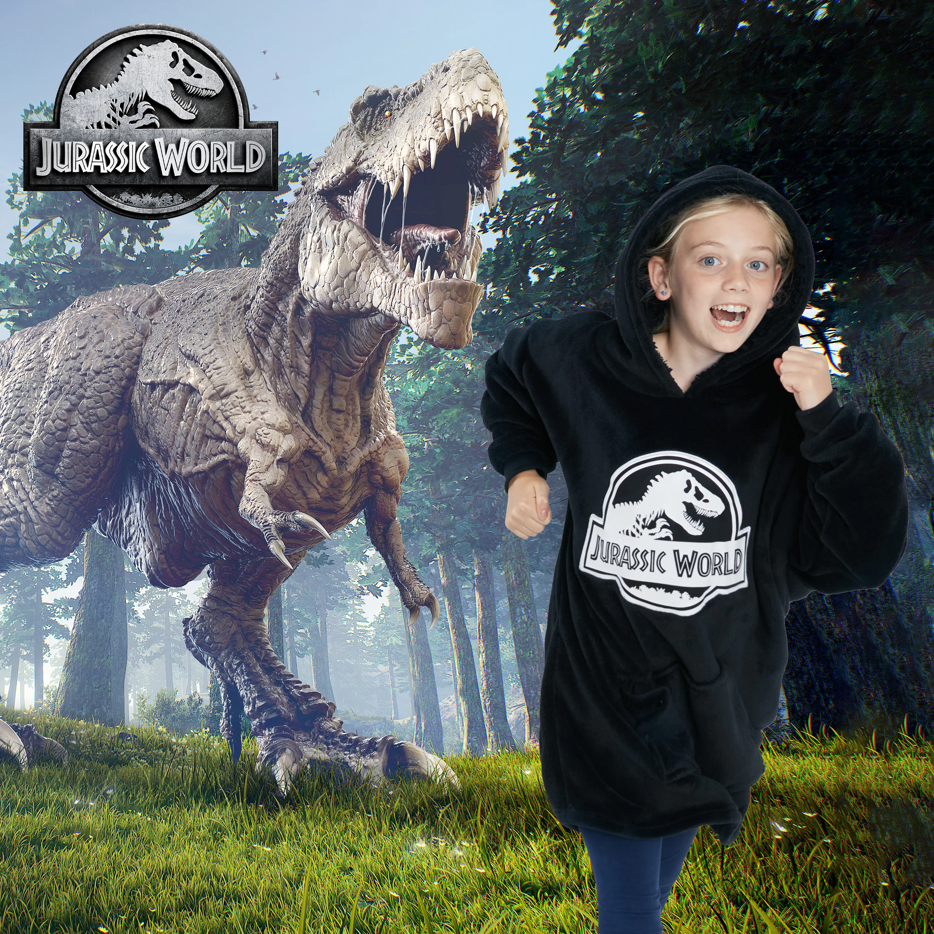 Jurassic World Oversized Blanket Hoodie for Boys, Dinosaur Gifts -Black - Image 3