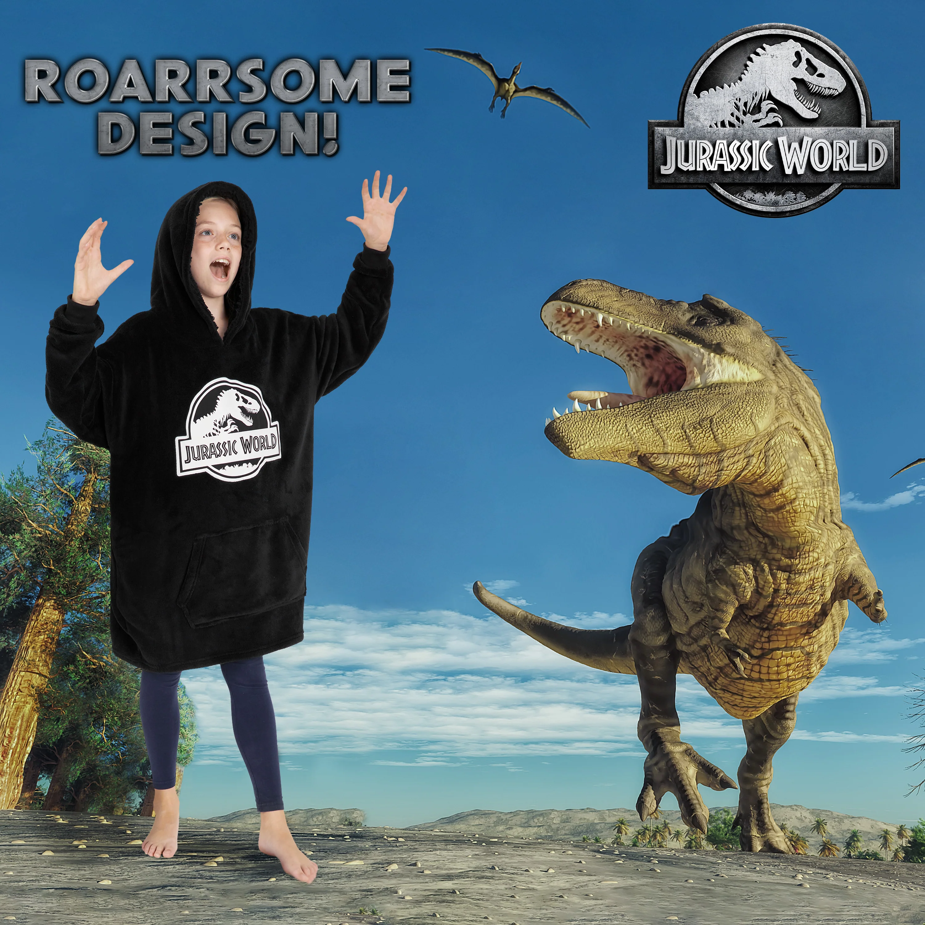 Jurassic World Oversized Blanket Hoodie for Boys, Dinosaur Gifts -Black - Image 5