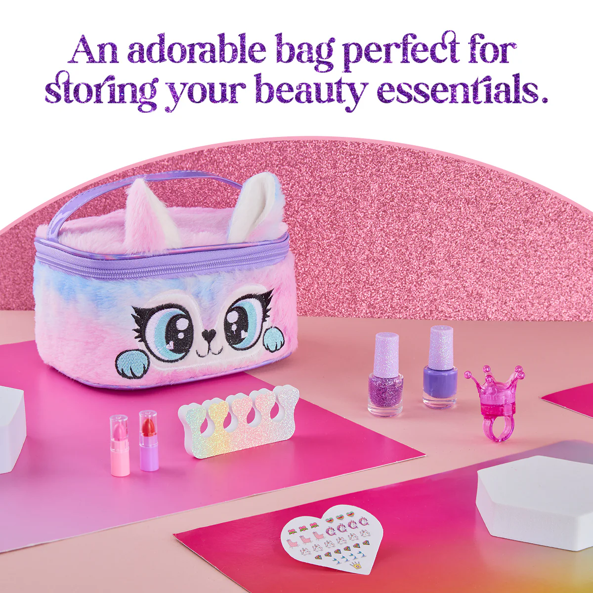 Kids Makeup Sets for Girls - Plush Beauty Case with Nail Varnish & Lipgloss - Purple - Image 3