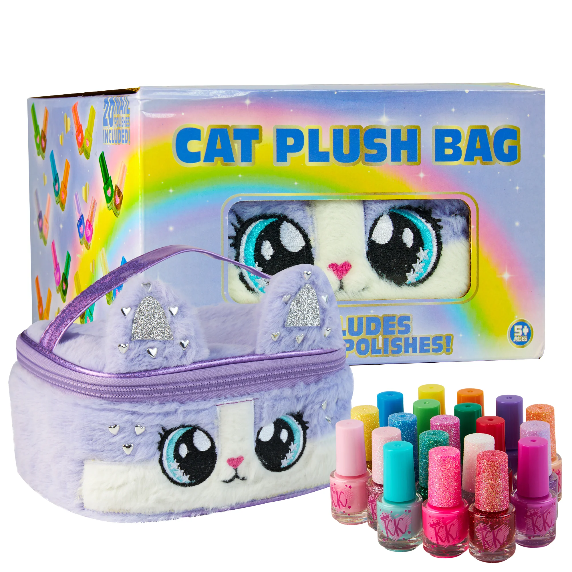 Kids Nail Polish Sets For Girls in Plush Cat Cosmetics Case - Image 2