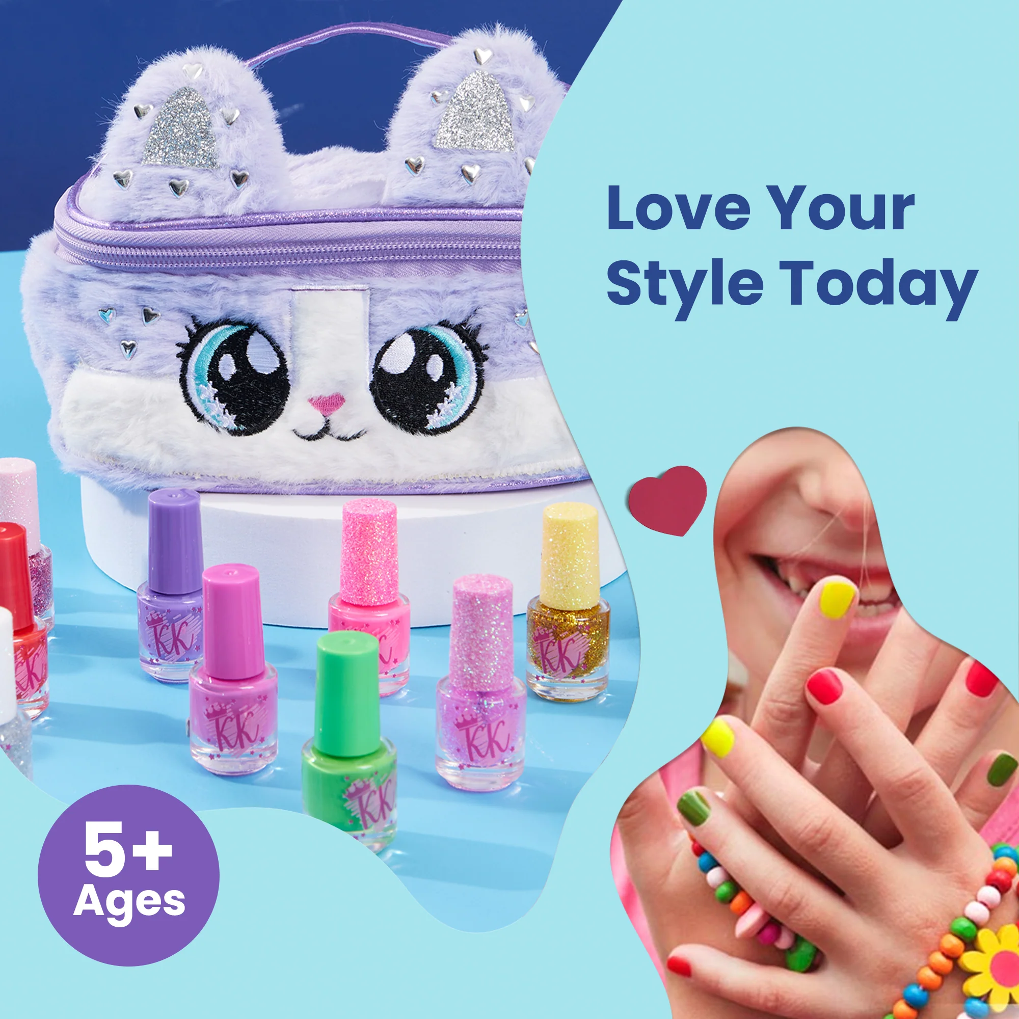 Kids Nail Polish Sets For Girls in Plush Cat Cosmetics Case - Image 3