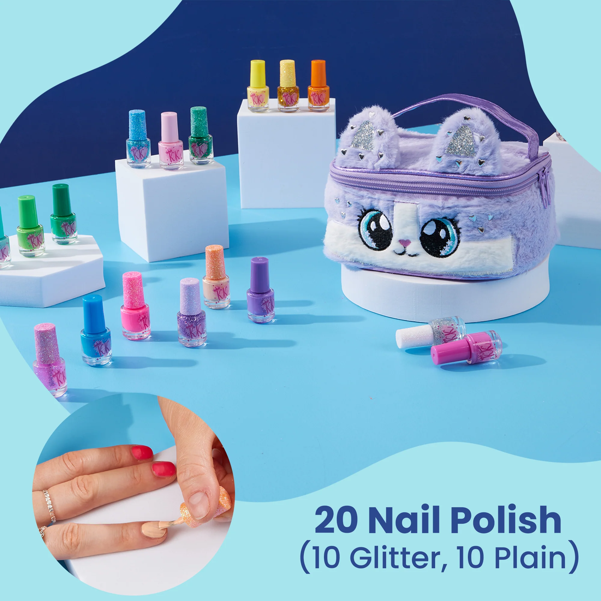 Kids Nail Polish Sets For Girls in Plush Cat Cosmetics Case - Image 5