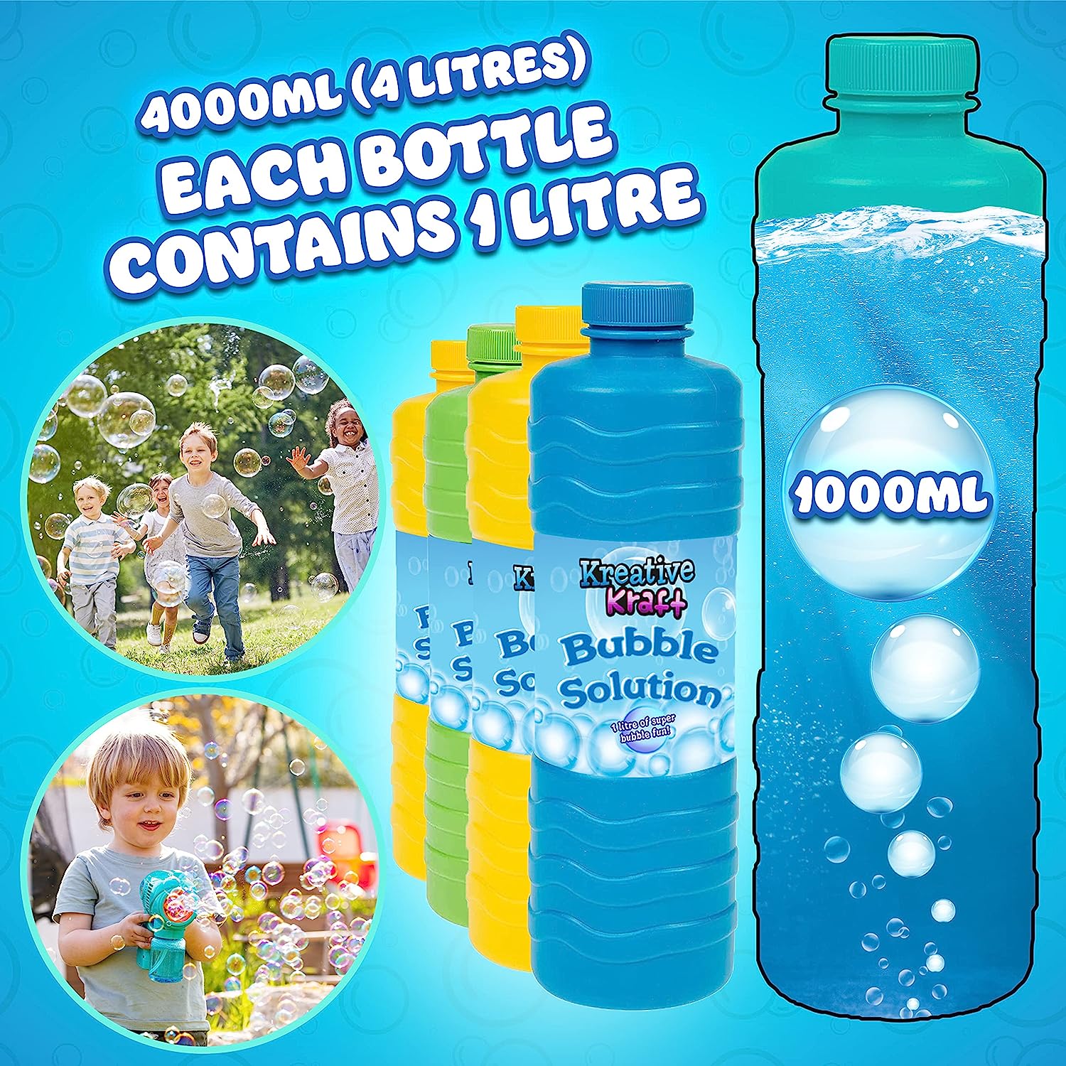 KreativeKraft 1L Bubble Solution - 4 PACK, Refill Bubble Solution - Image 5