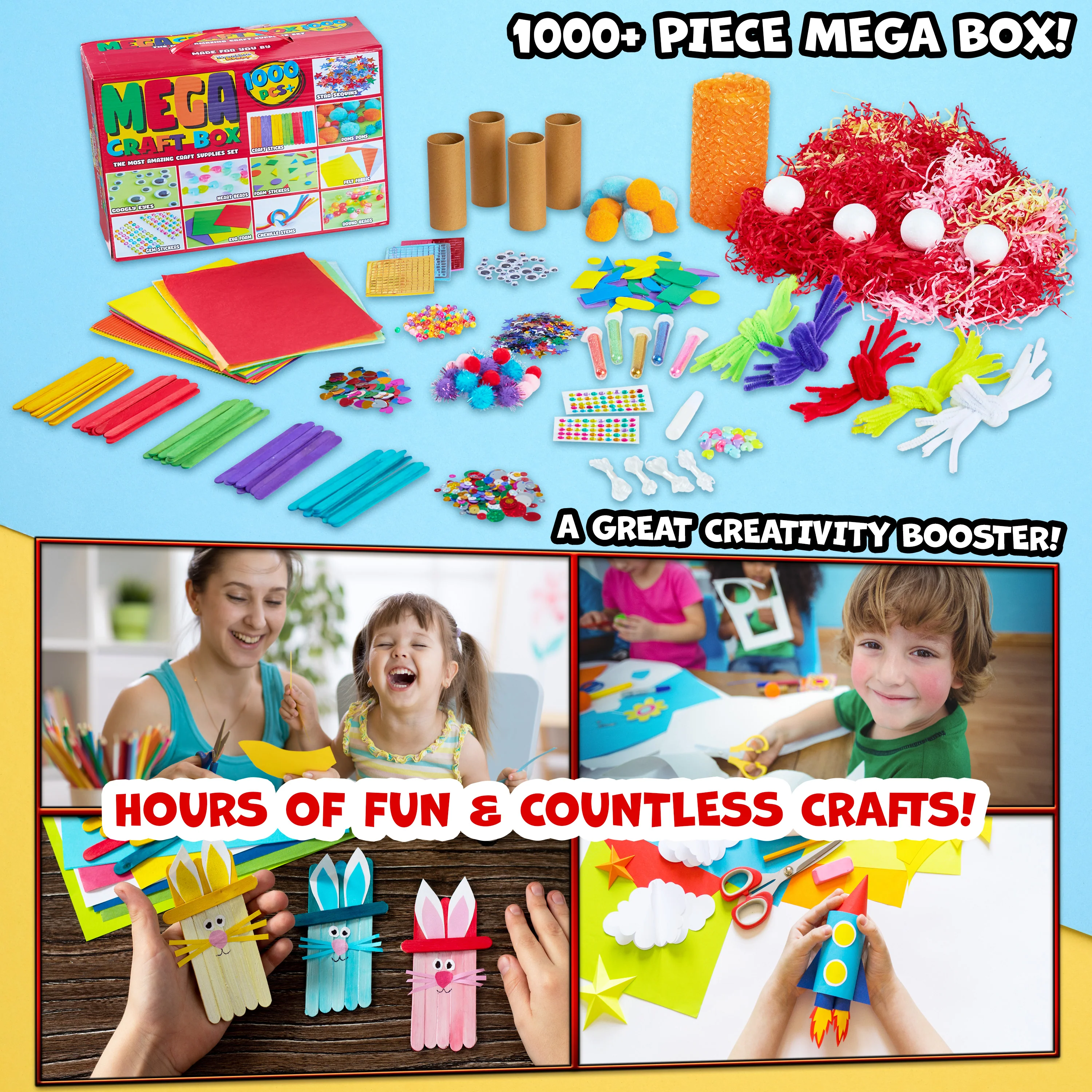 KreativeKraft Arts and Crafts for Kids 1000+ Art Supplies Craft Kits for Kids - Image 3