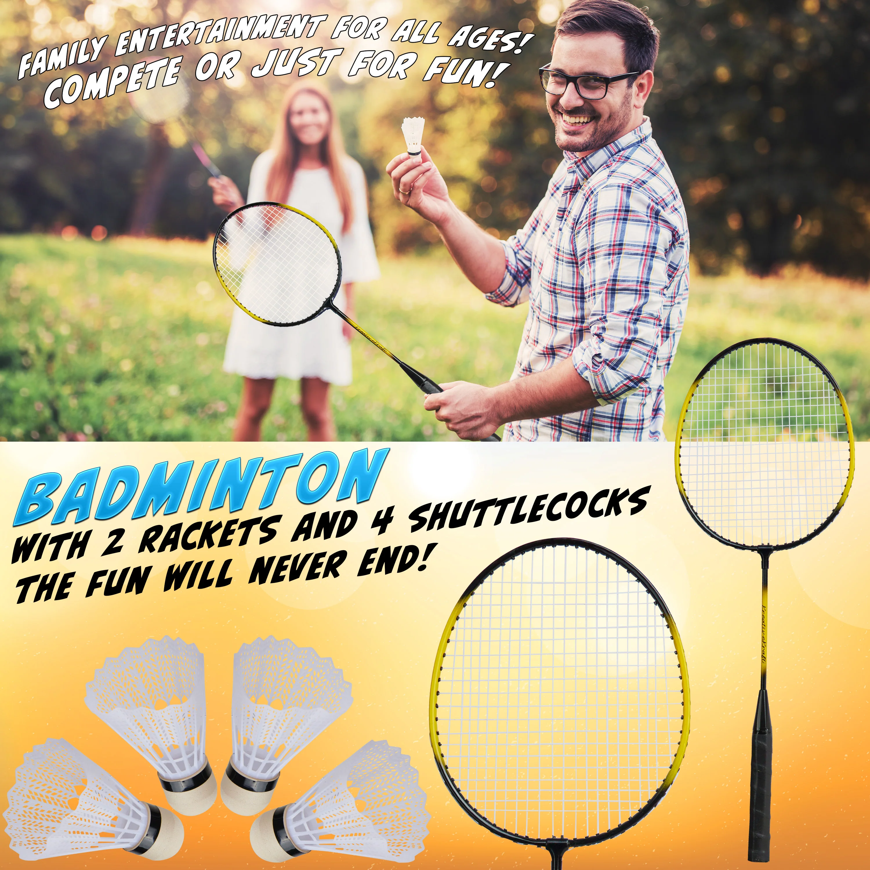 KreativeKraft Badminton Racket Set, 3 Piece Outdoor Sports Equipment - Image 4