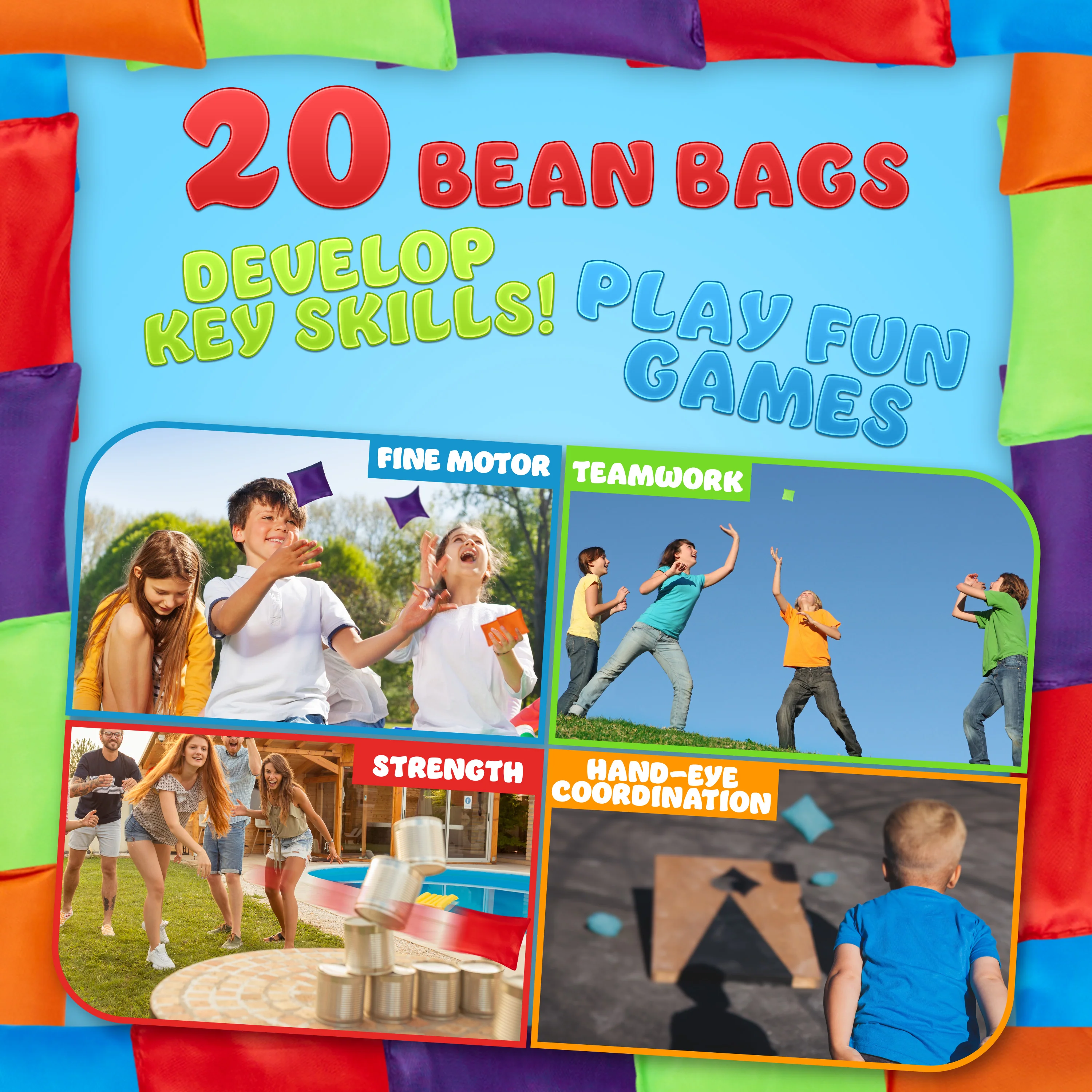 KreativeKraft Bean Bag Set for Kids, Colourful Throwing Bean Bags for Outdoor Games - Image 3