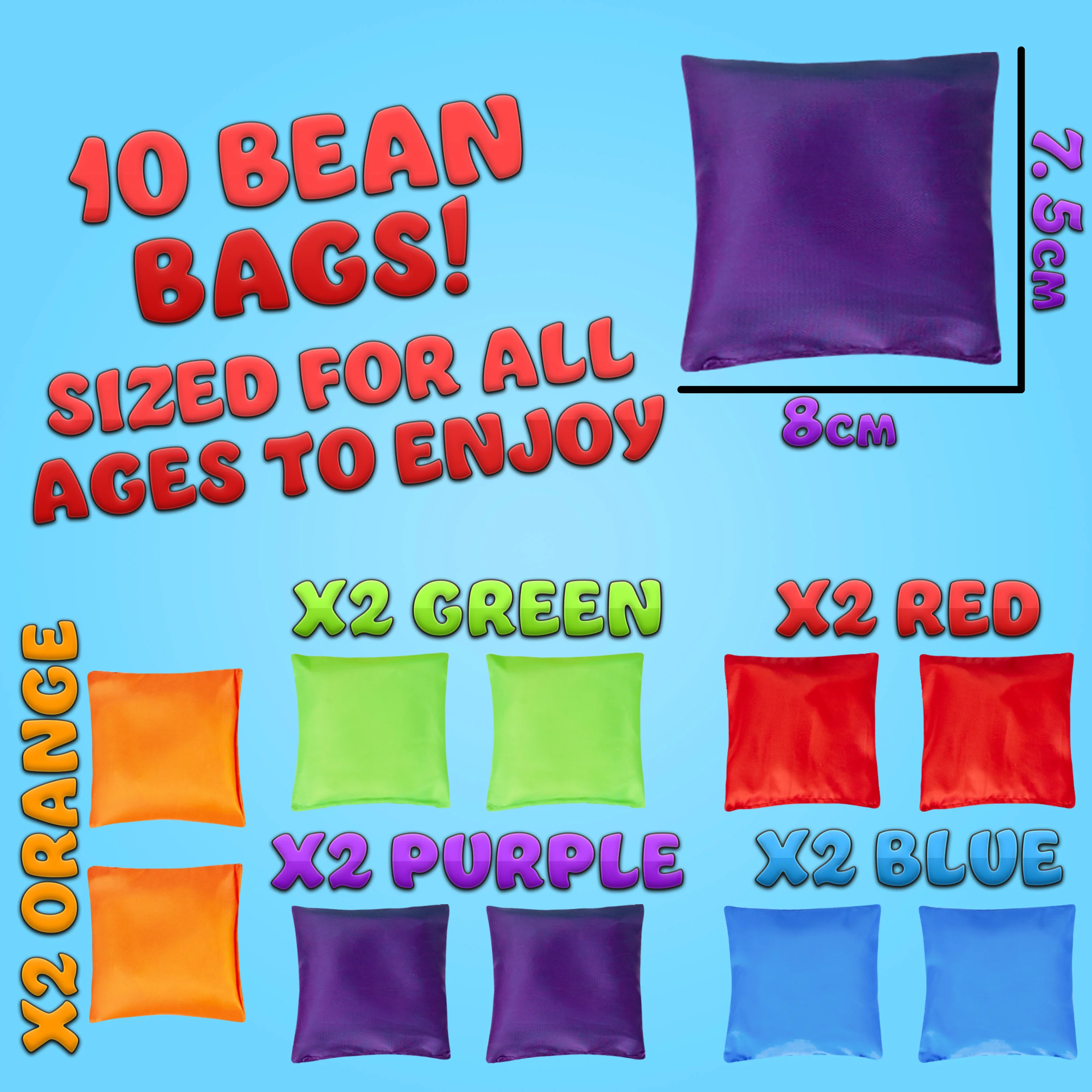 KreativeKraft Bean Bag Set for Kids, Colourful Throwing Bean Bags - PACK OF 10 - Image 6