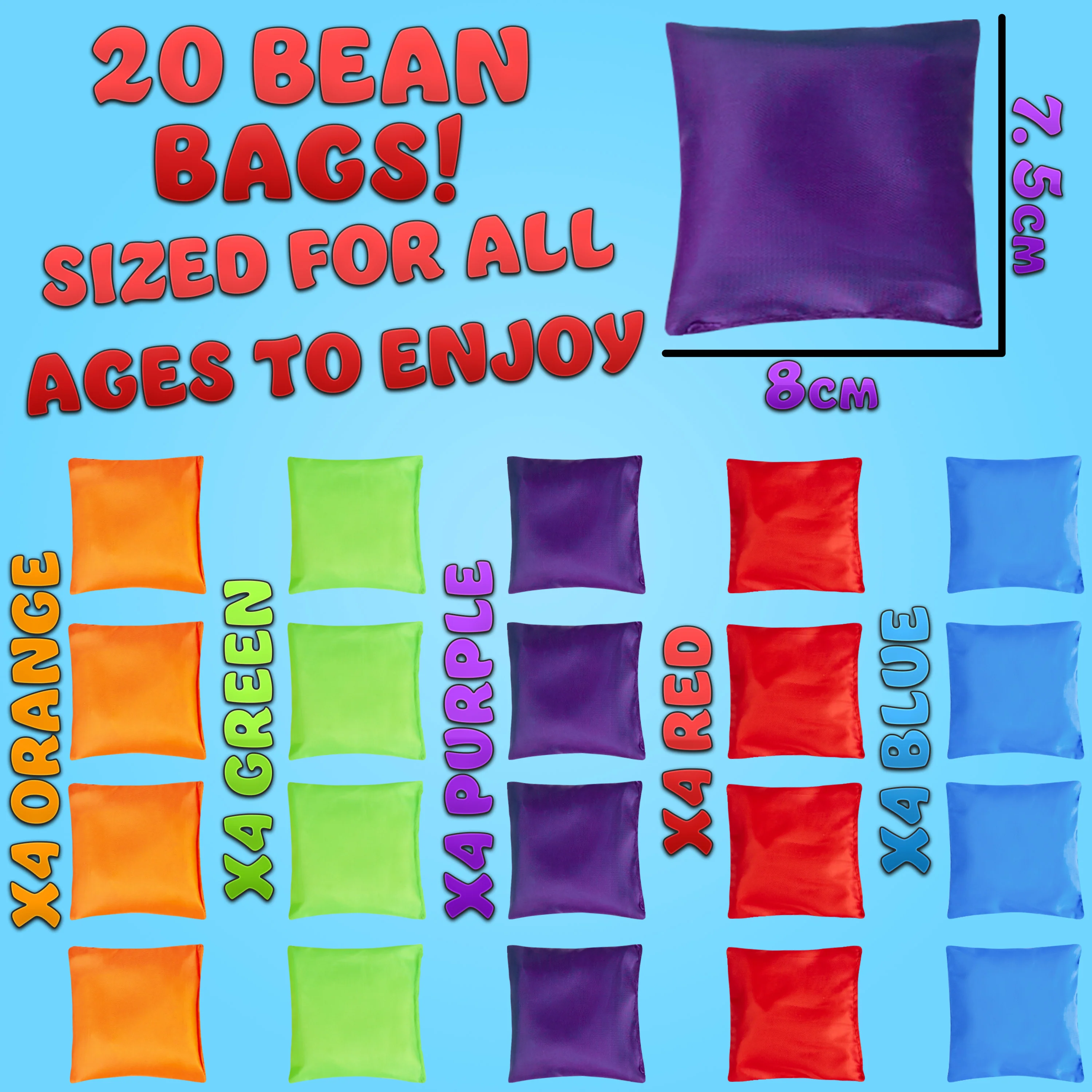 KreativeKraft Bean Bag Set for Kids, Colourful Throwing Bean Bags - PACK OF 20 - Image 6