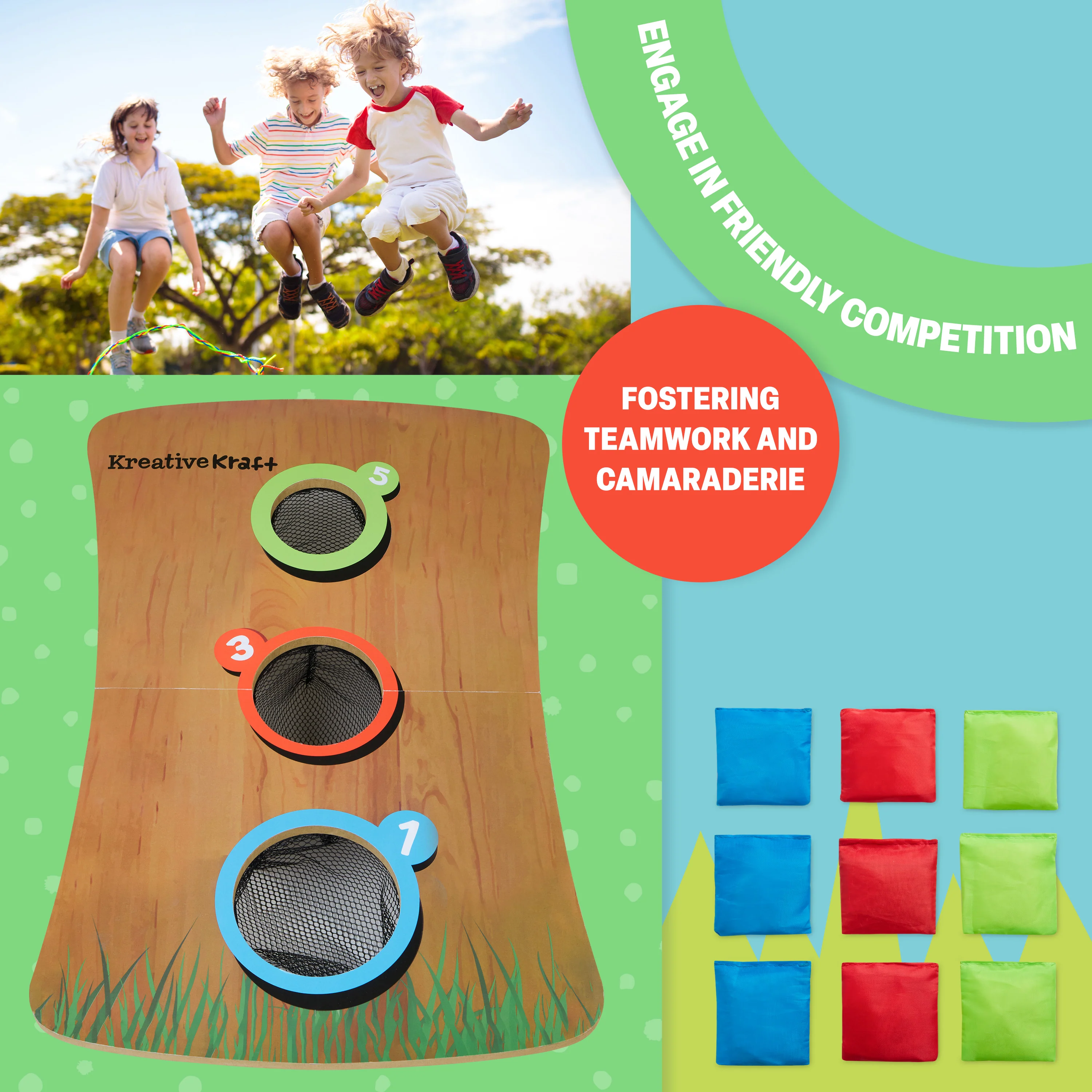KreativeKraft Bean Bag Toss Game with Wooden Table - Image 5