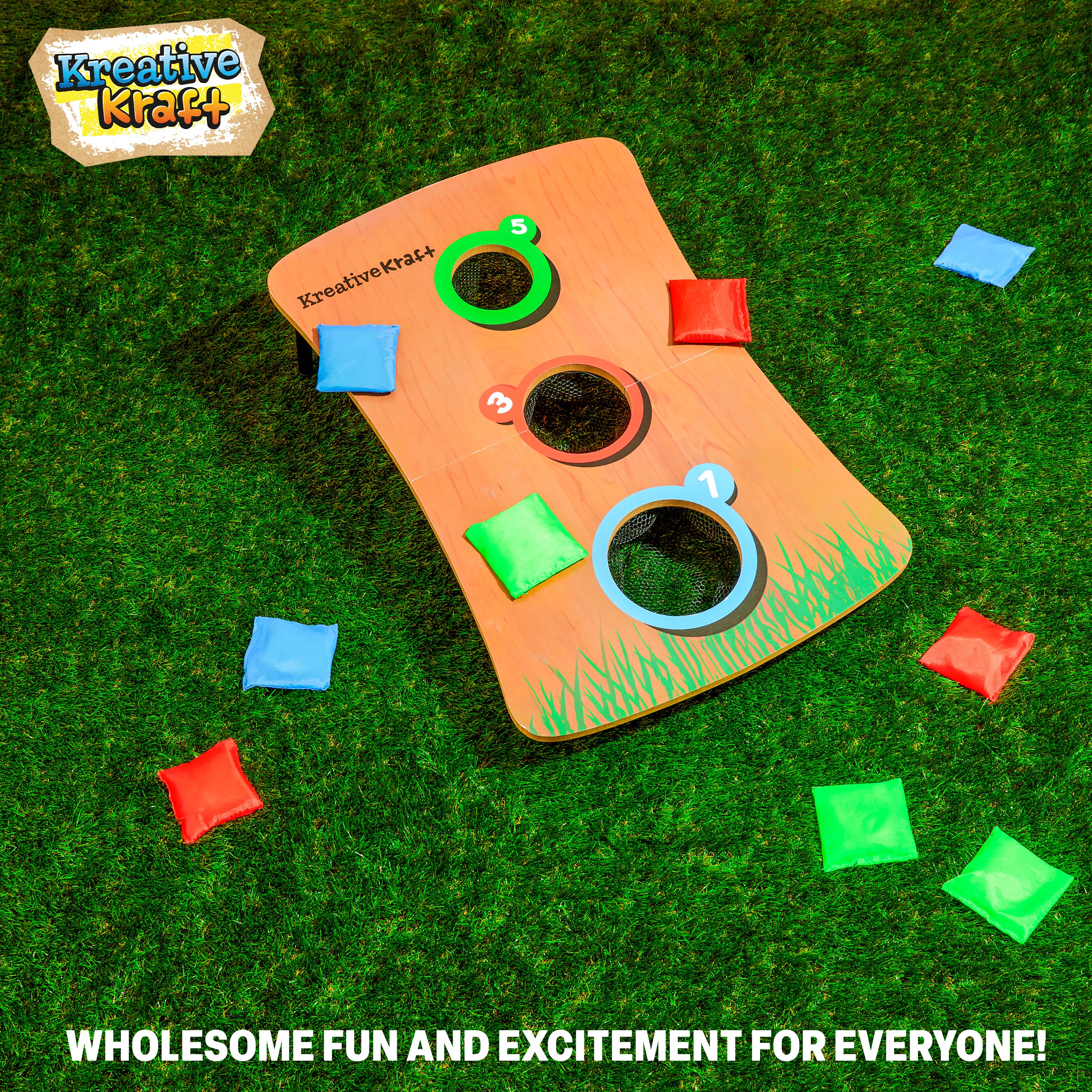 KreativeKraft Bean Bag Toss Game with Wooden Table Fun Kids Adults Family Travel Games for Indoor Outdoor Garden Party Games Cornhole Carnival Camping - Image 2