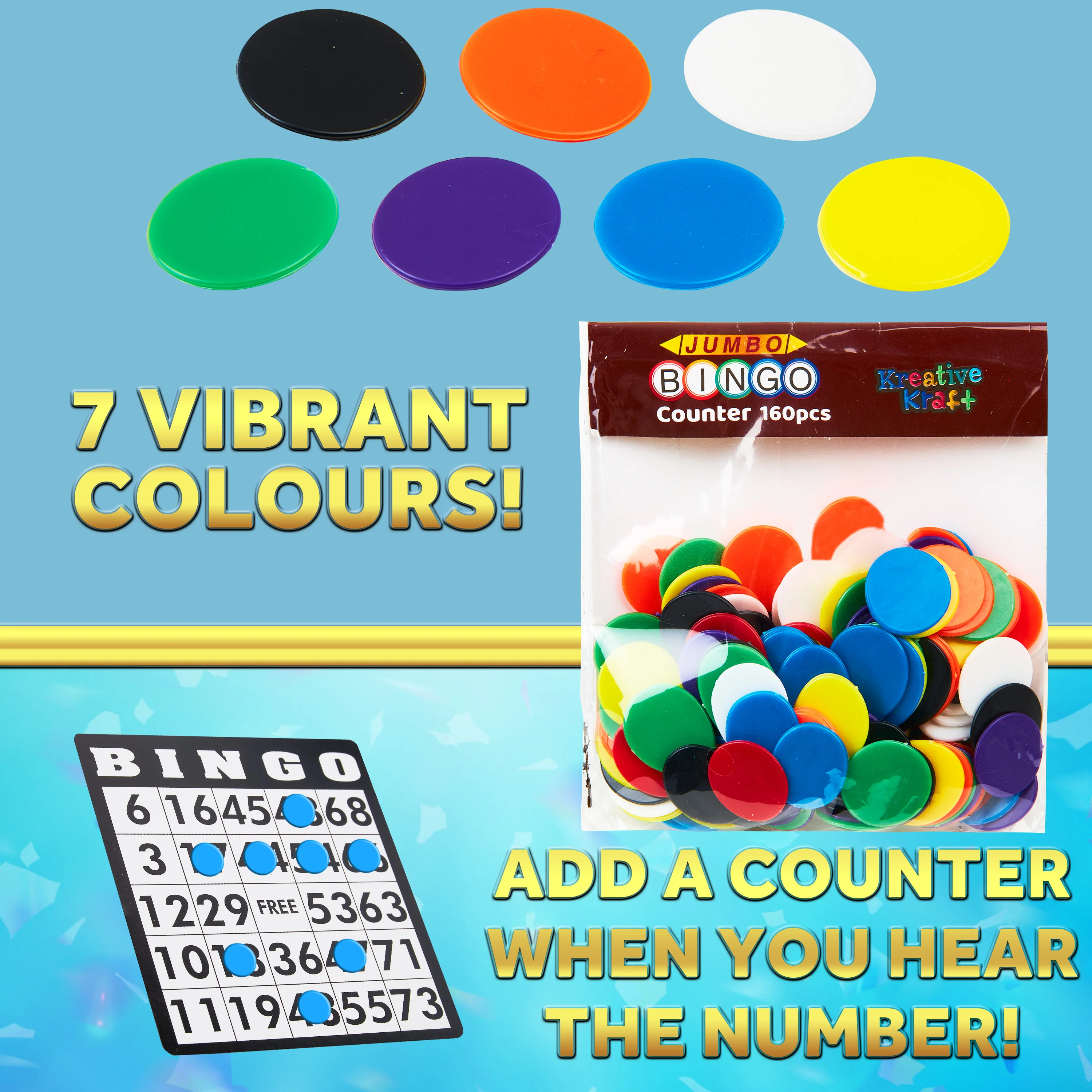KreativeKraft Bingo Accessories Variety of Colourful Bingo Counters for Events Parties (Multi Chips) - Image 3