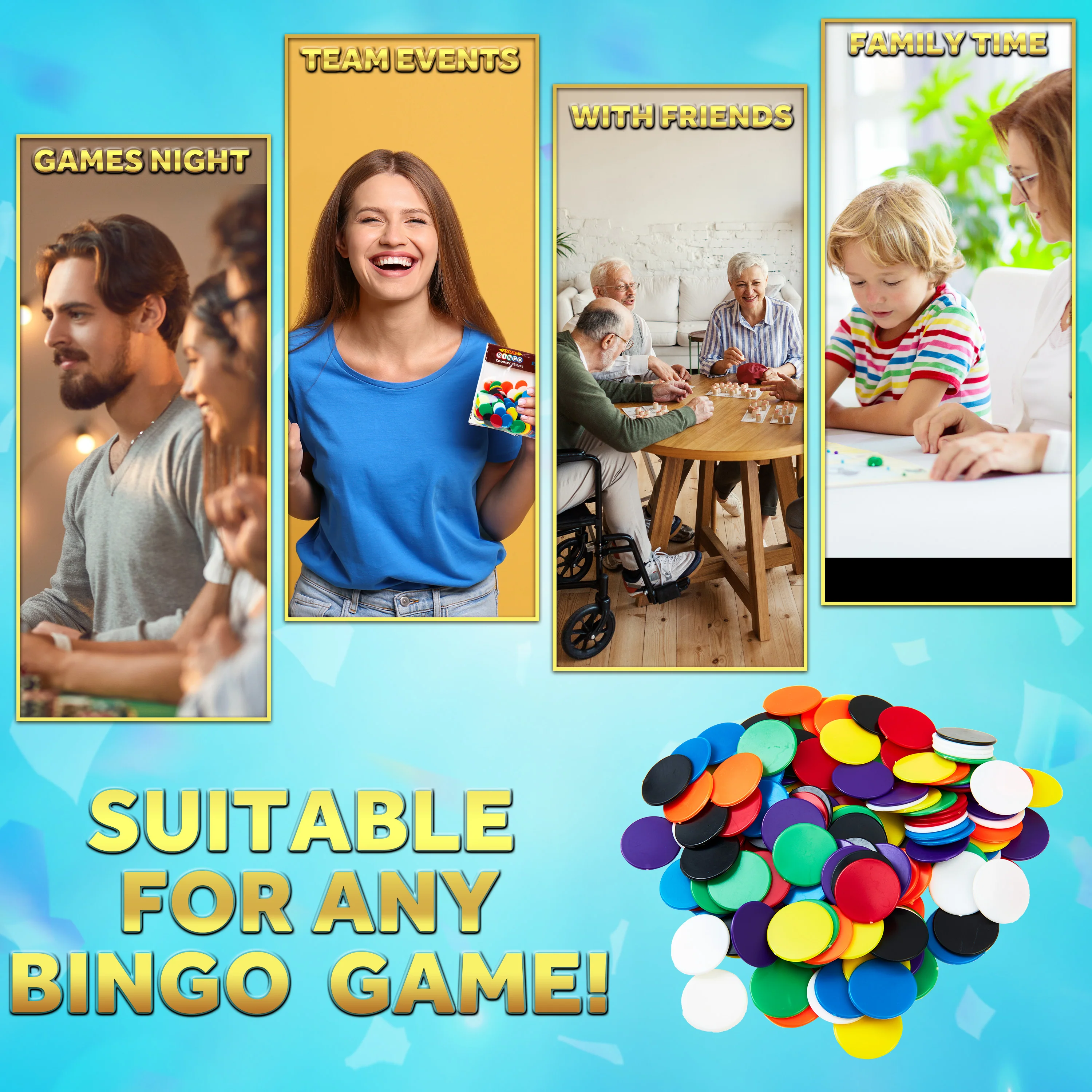 KreativeKraft Bingo Accessories Variety of Colourful Bingo Counters for Events Parties (Multi Chips) - Image 4