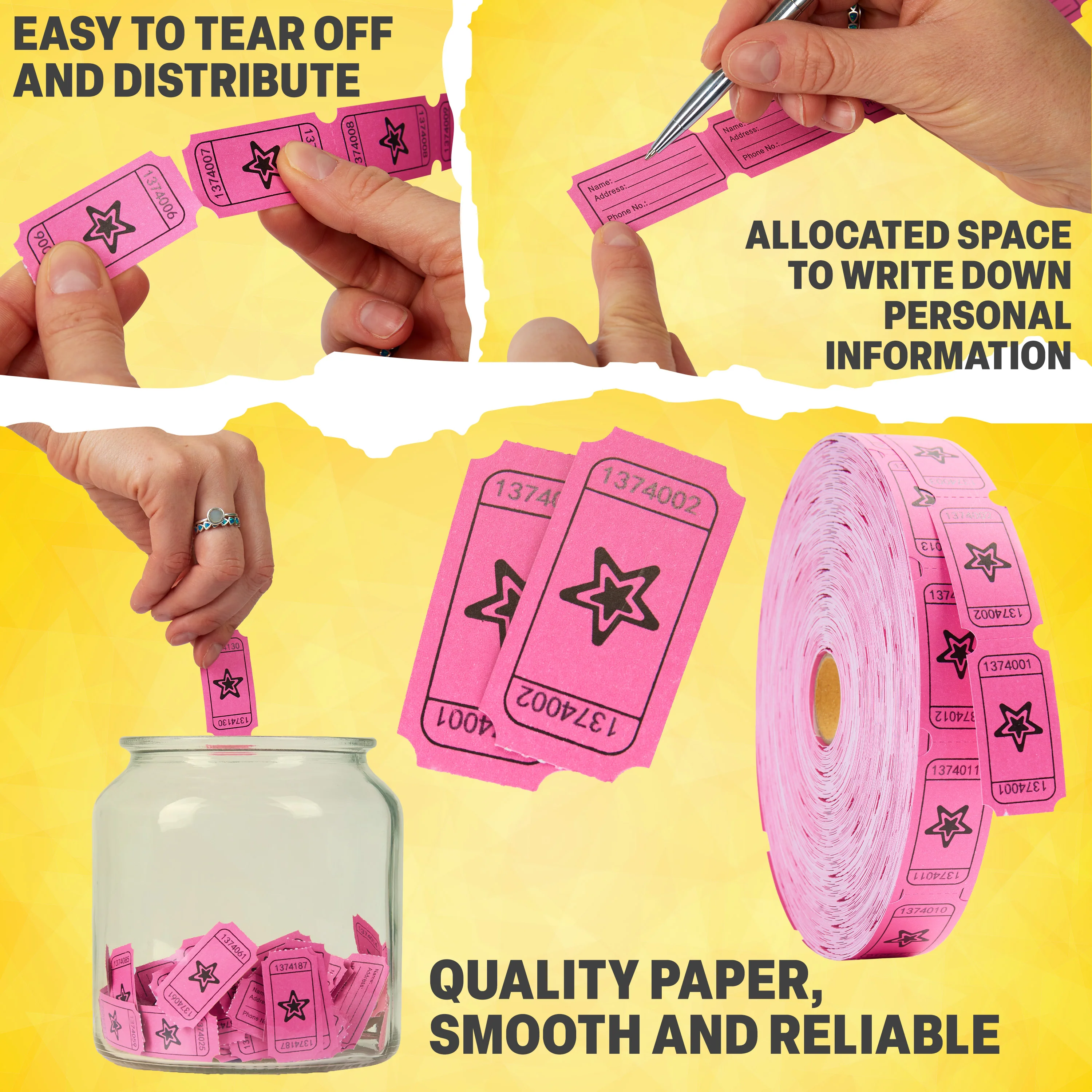 KreativeKraft Bingo Accessories Variety of Raffle Tickets Easy Tear for Events Parties (Pink Raffle) - Image 3