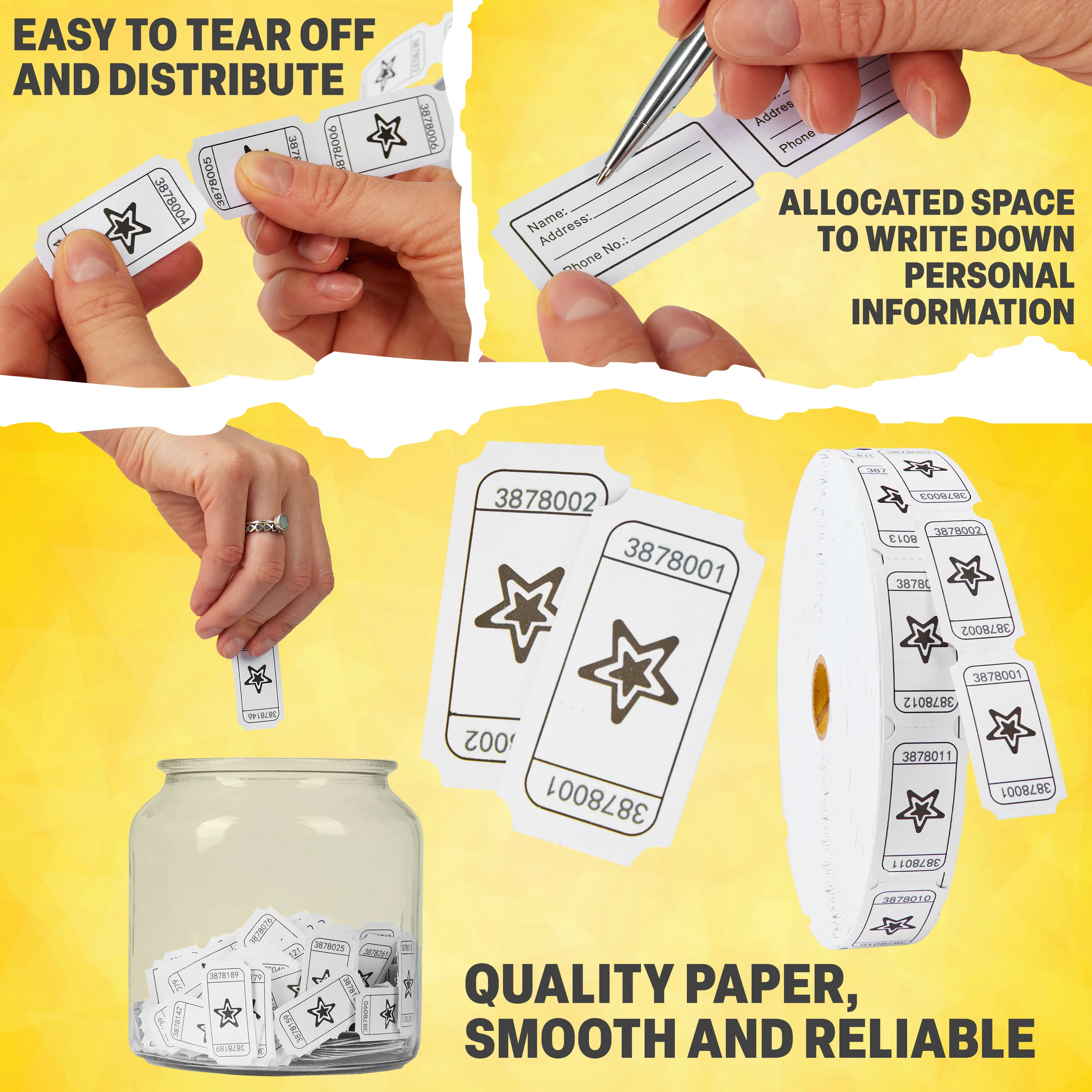 KreativeKraft Bingo Accessories Variety of Raffle Tickets Easy Tear for Events Parties (White Raffle) - Image 3