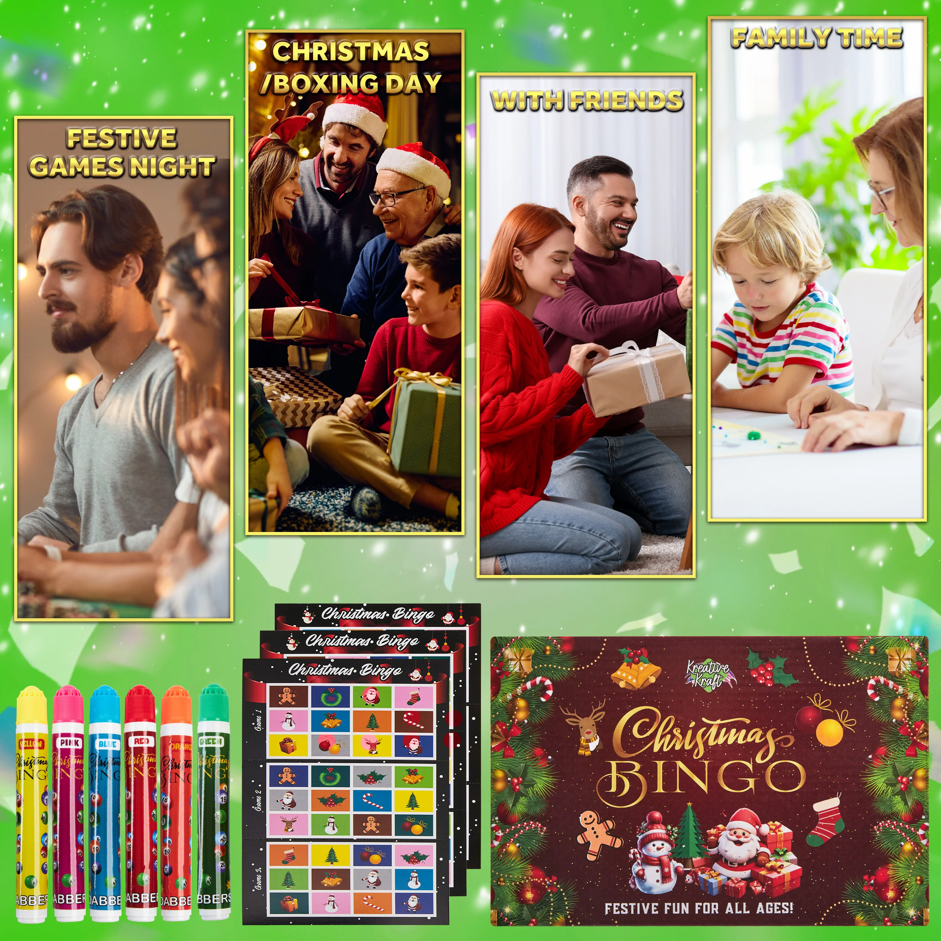 KreativeKraft Christmas Bingo Game Set, Fun Family Games - Party Gifts - Image 5