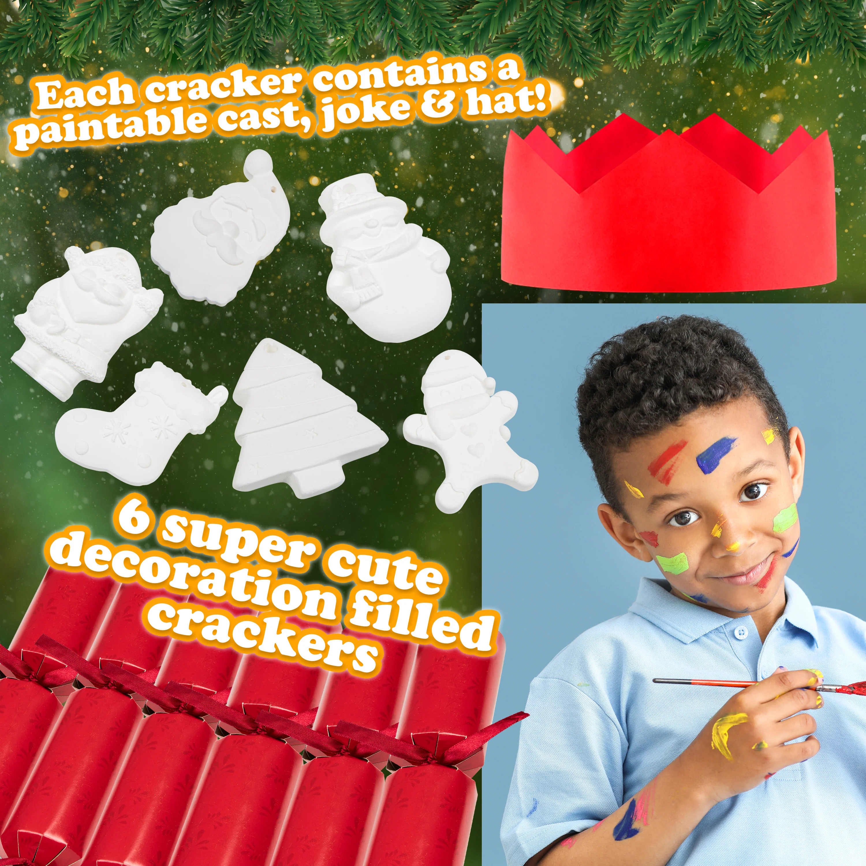 KreativeKraft Christmas Crackers 6 Pack Paint Your Own Ornament Festive Crackers (Red Ornament) - Image 4