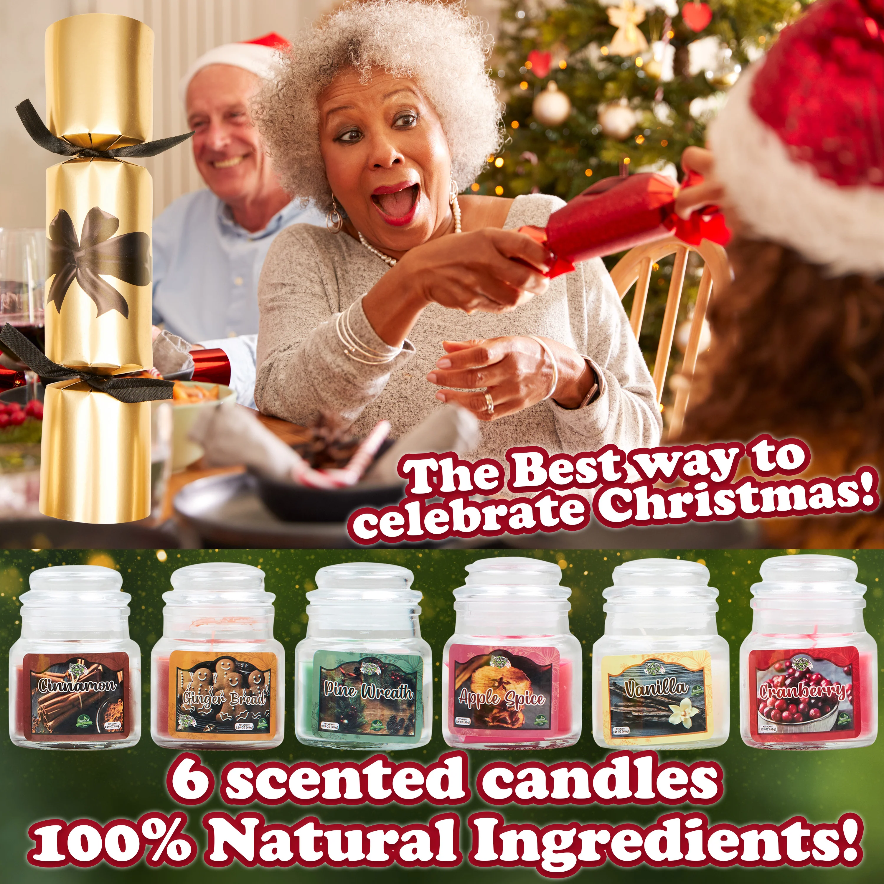 KreativeKraft Christmas Crackers Luxury Mini Scented Candle Set Pack of 6 - Image 5