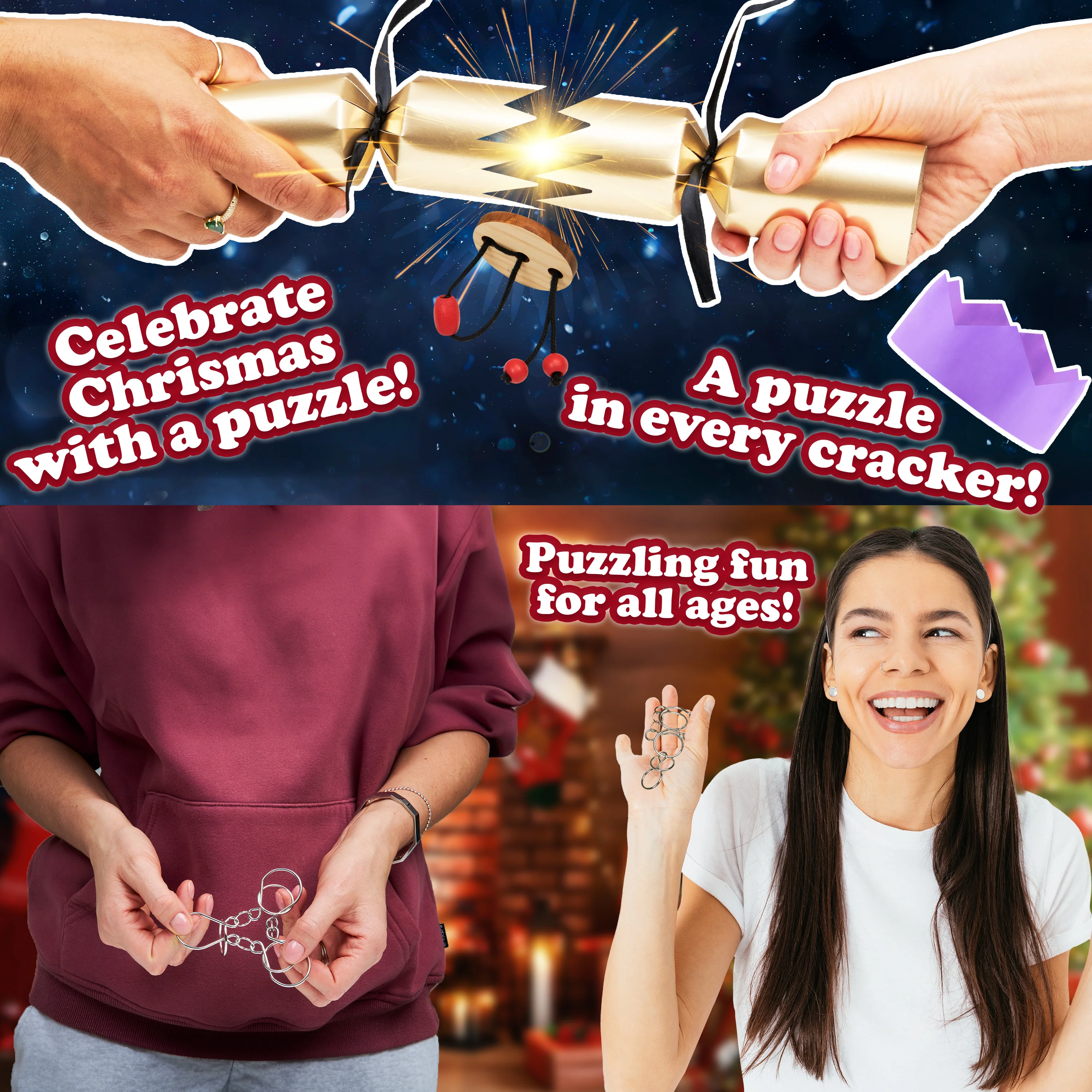 KreativeKraft Christmas Crackers, Pack of 6 Crackers with Puzzles, Festive Fun - Image 3