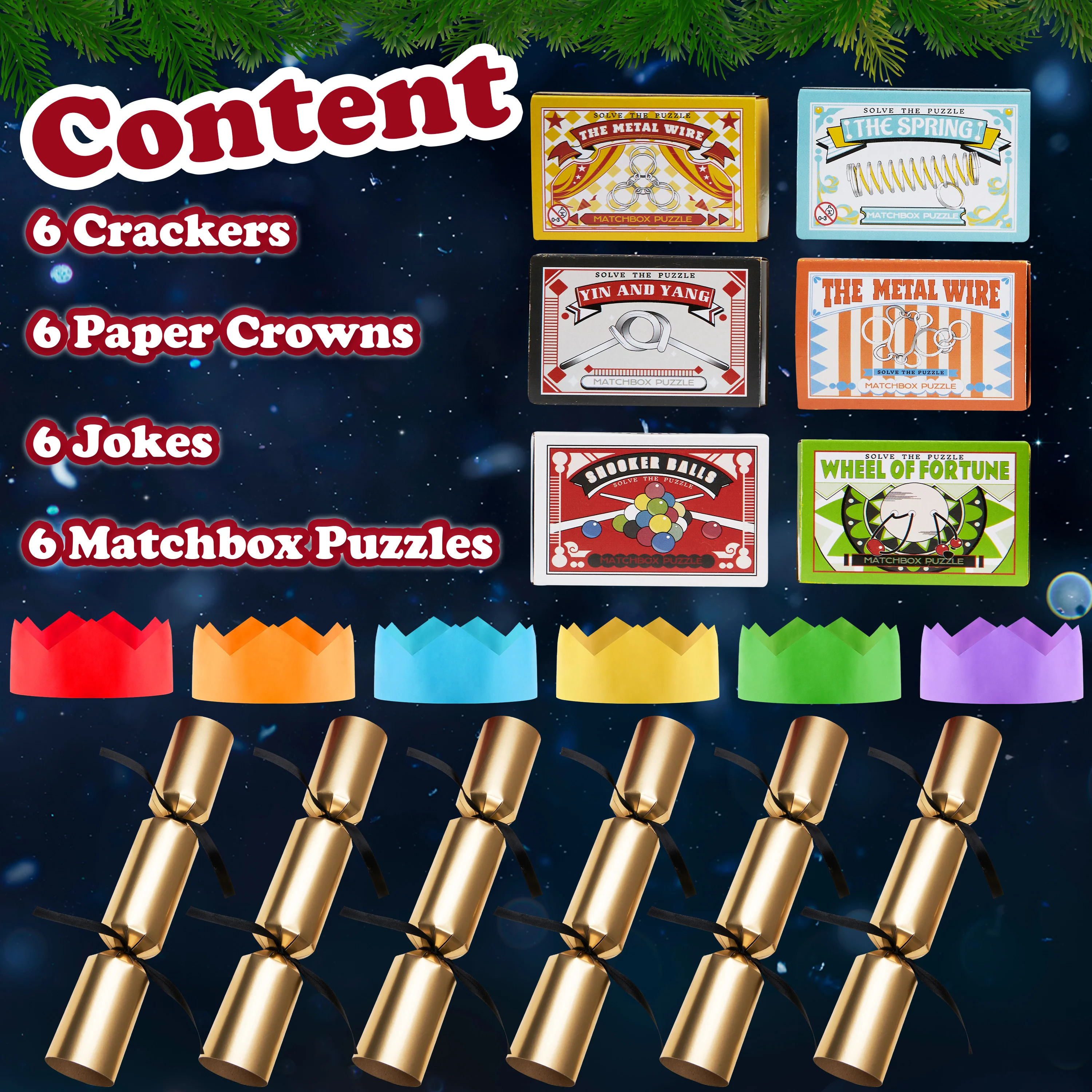 KreativeKraft Christmas Crackers, Pack of 6 Crackers with Puzzles, Festive Fun - Image 6