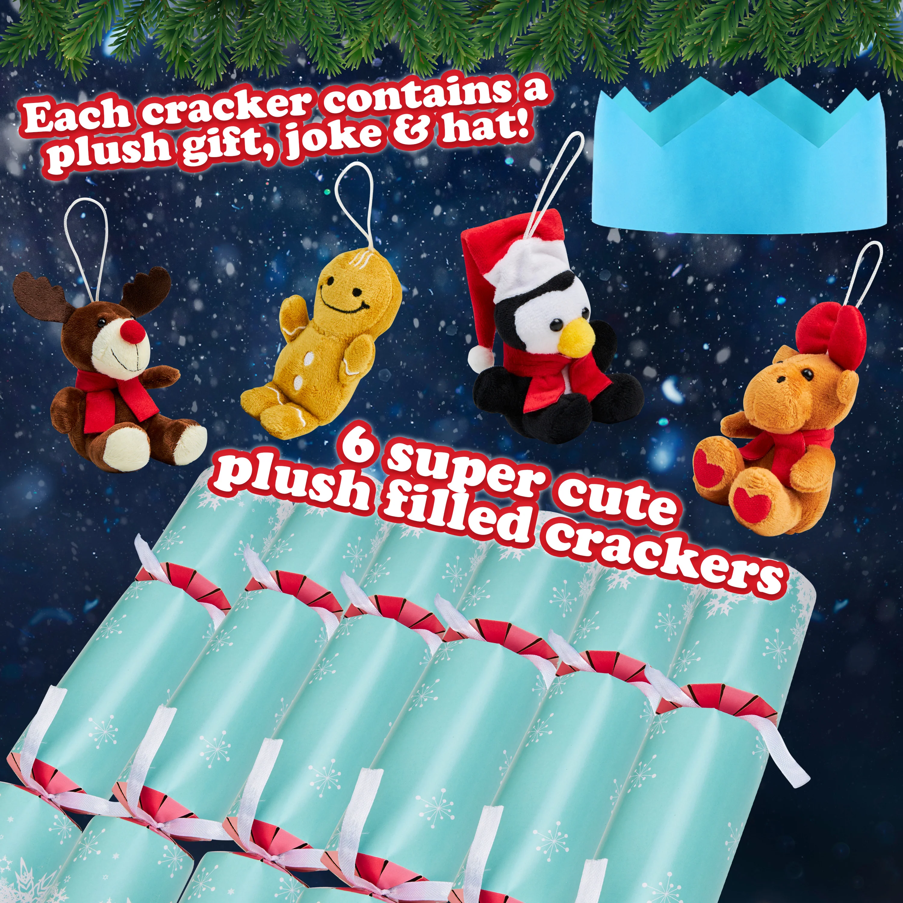 KreativeKraft Christmas Crackers Pack of 6 Festive Crackers with Soft Toys - Image 4