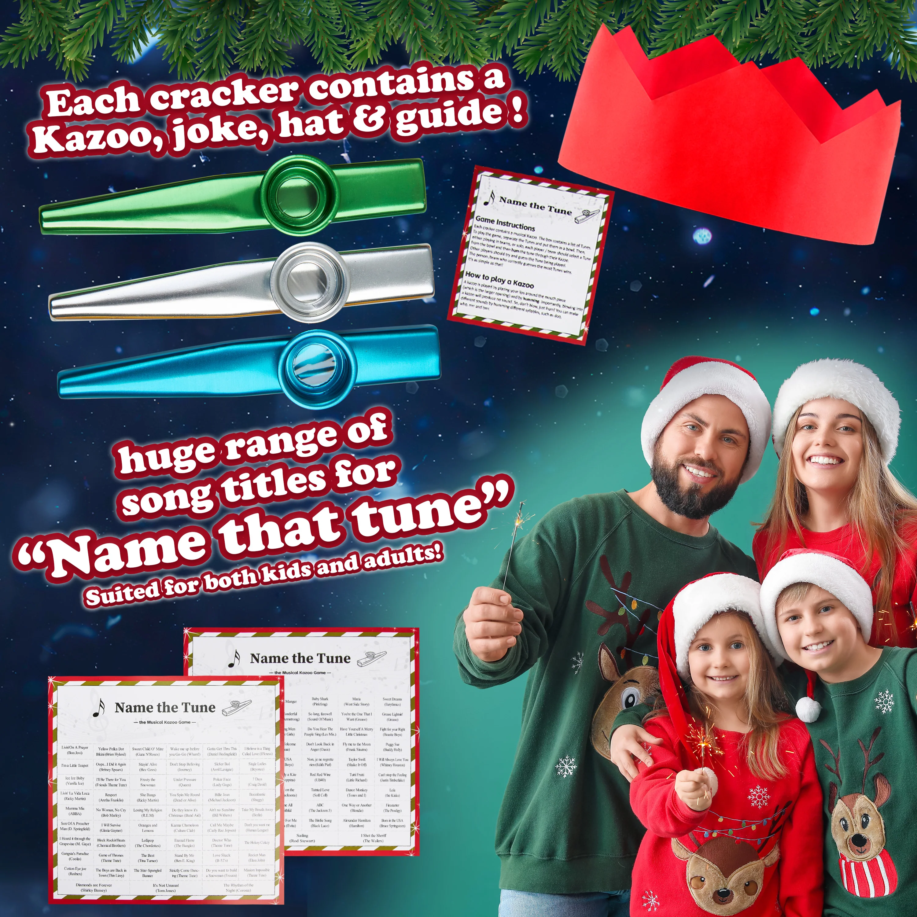 KreativeKraft Christmas Crackers, Pack of 6 Musical Crackers for Festive Fun (Multi Kazoo) - Image 4