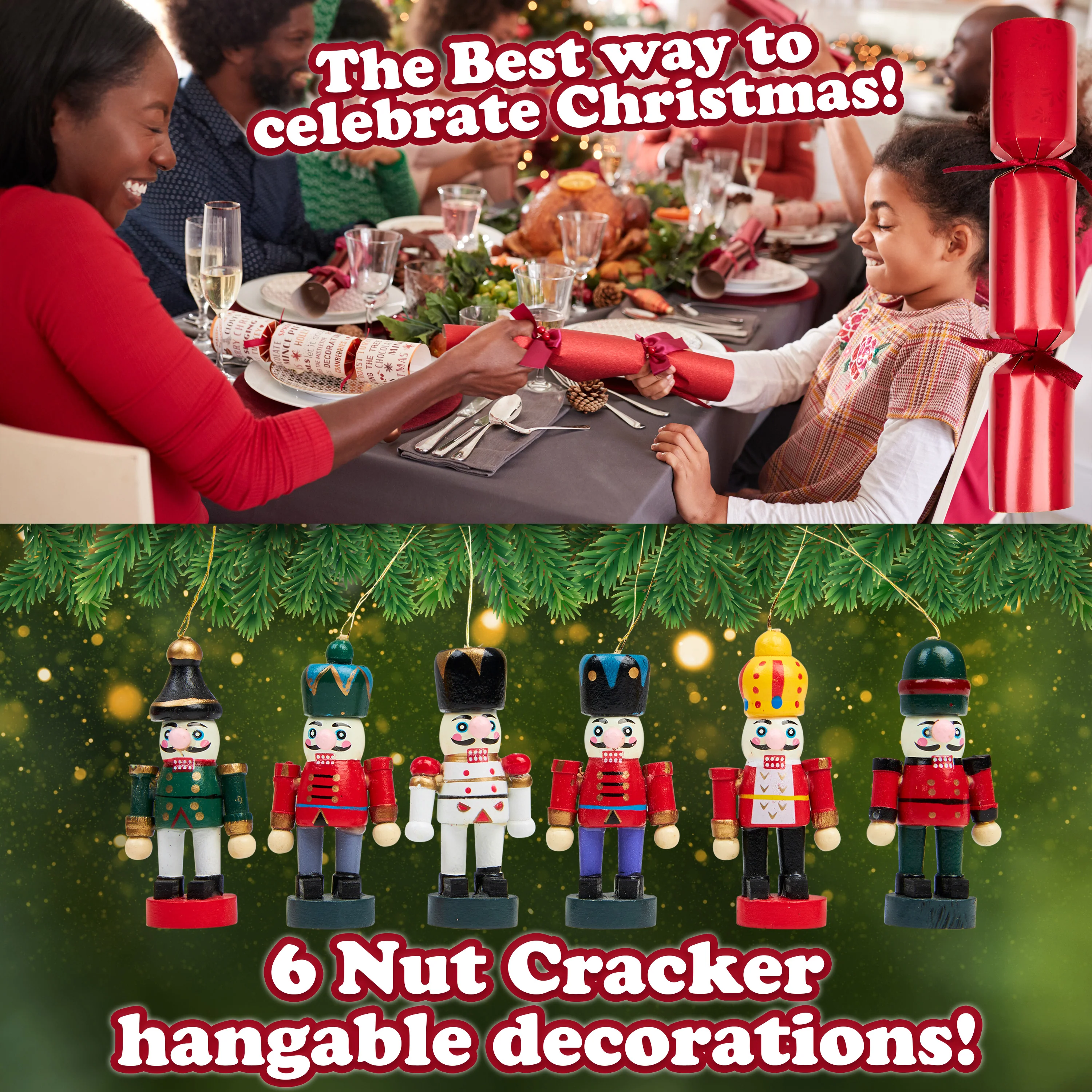 KreativeKraft Christmas Crackers, Pack of 6 Nutcracker Ornament Festive Crackers (Red Nutcracker) - Image 2